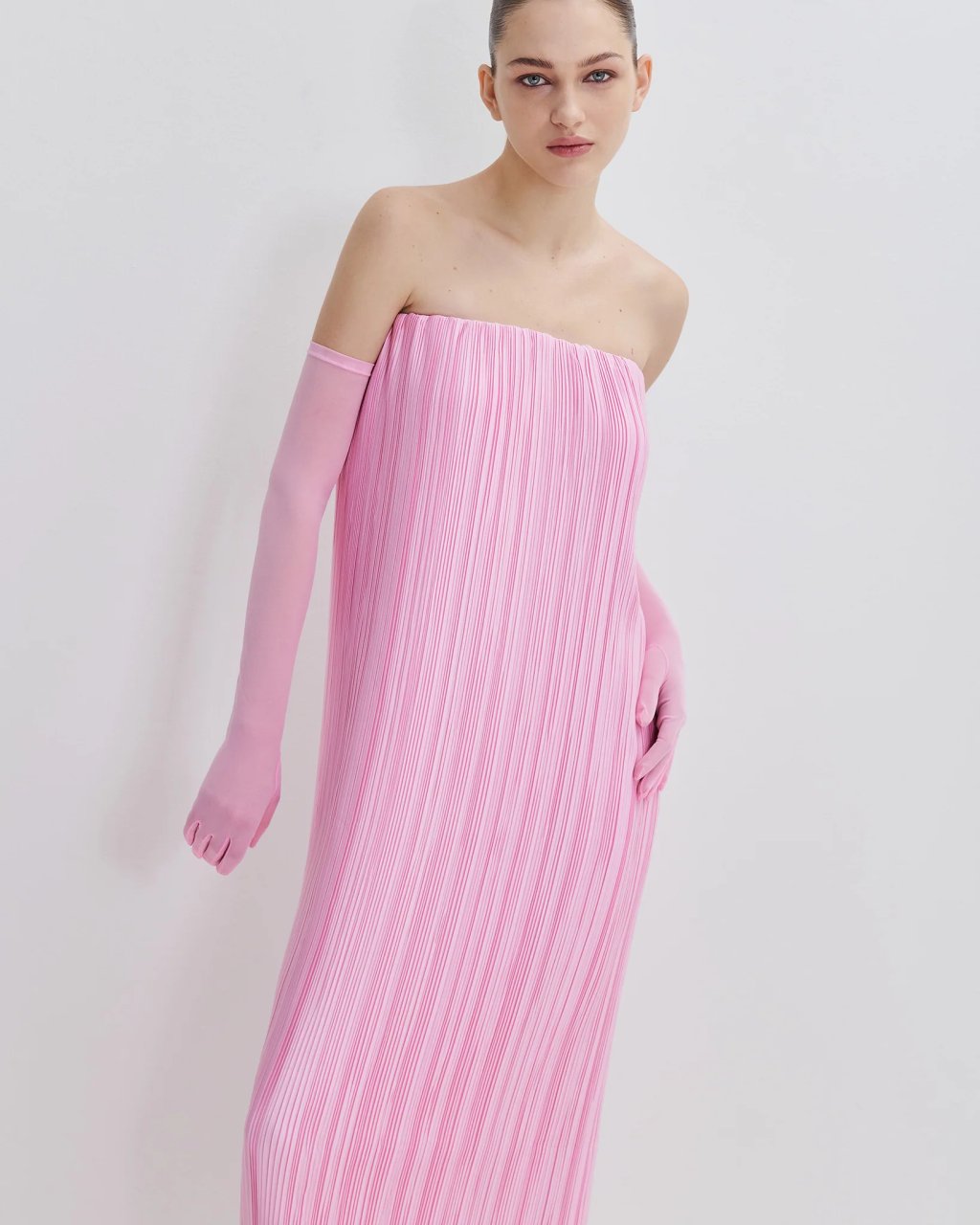 MICRO-PLEAT MAXI DRESS PINK-A-BOO