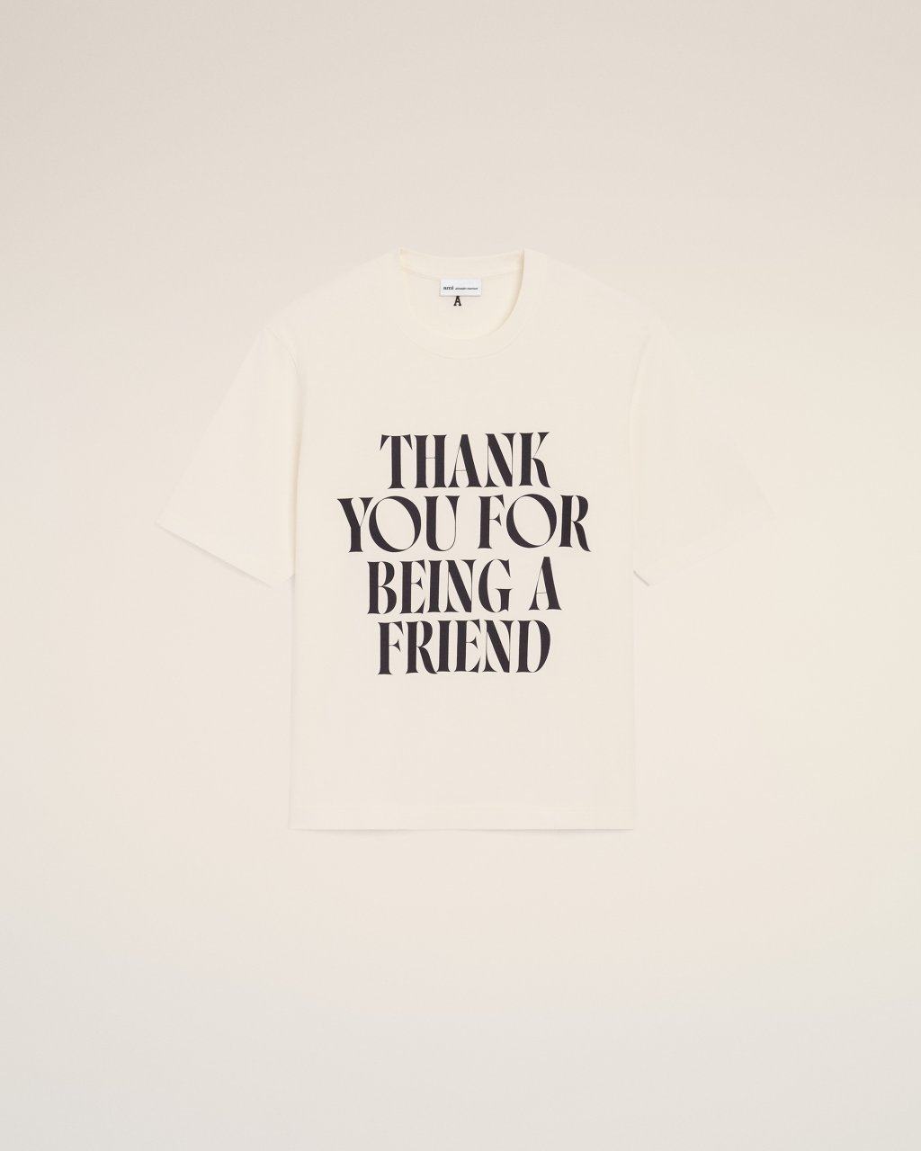 BOXY FIT SHORT SLEEVES TEESHIRT WITH SIGNATURE PRINT AT FRONT IN WHITE CREAM 