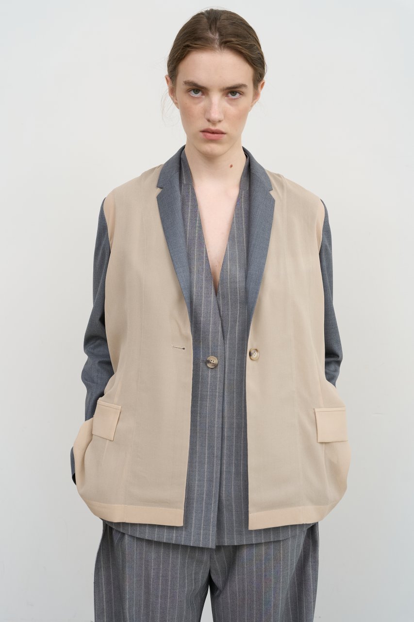 PINSTRIPED JACKET WITH CHIFFON PANELS