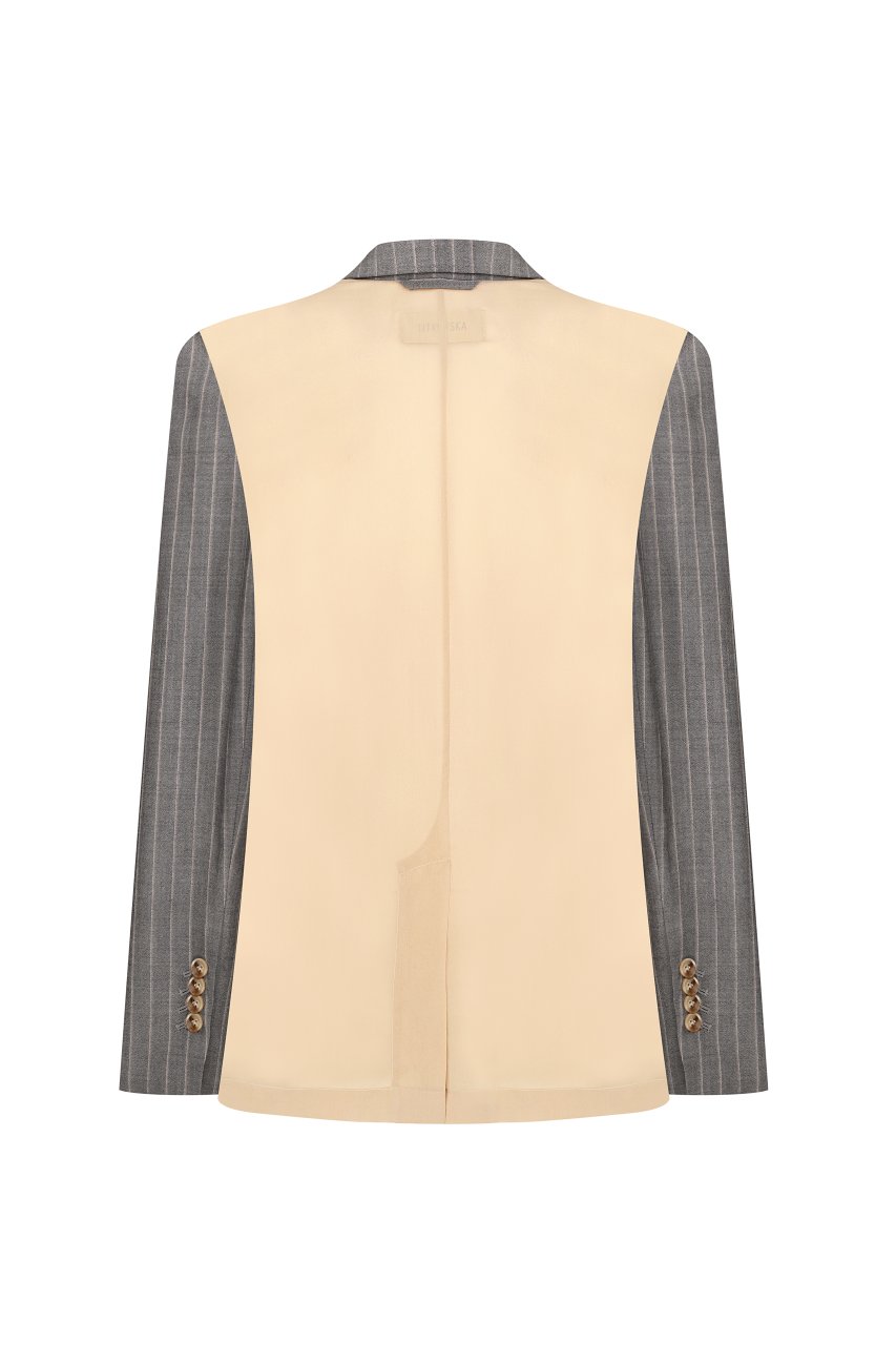 PINSTRIPED JACKET WITH CHIFFON PANELS