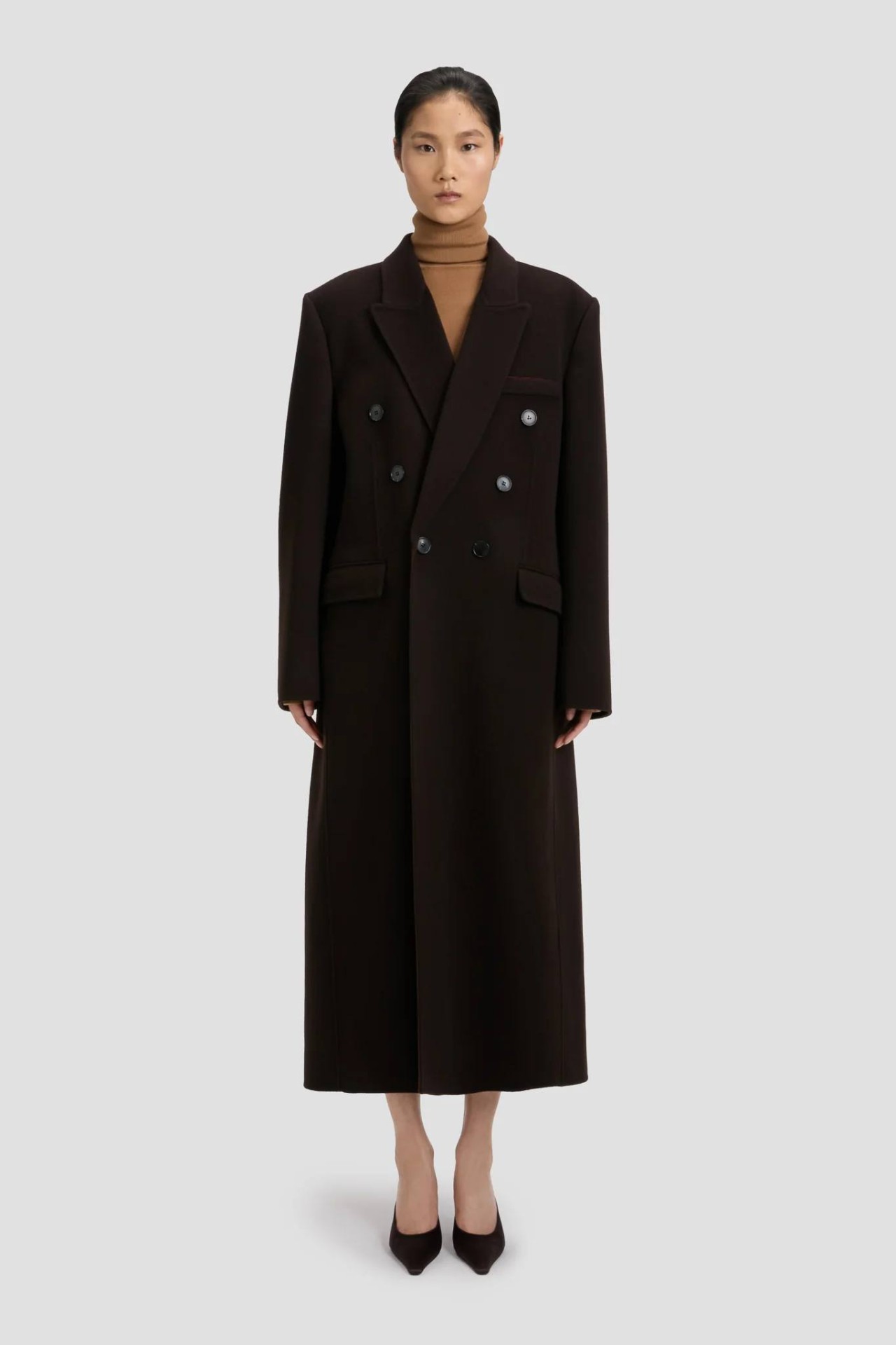 DOUBLE FACED OVERCOAT IN DARK CHOCOLATE