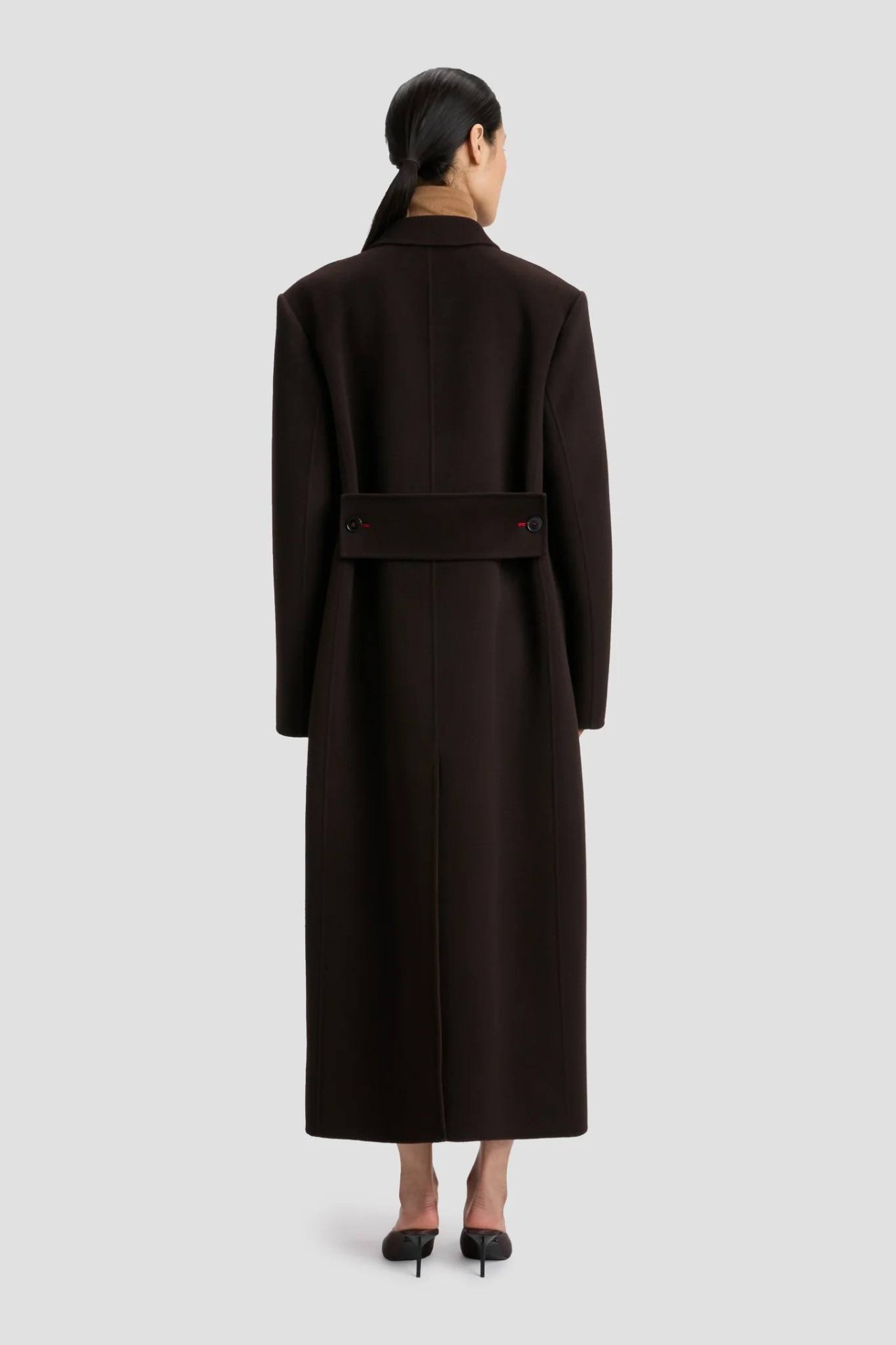 DOUBLE FACED OVERCOAT IN DARK CHOCOLATE