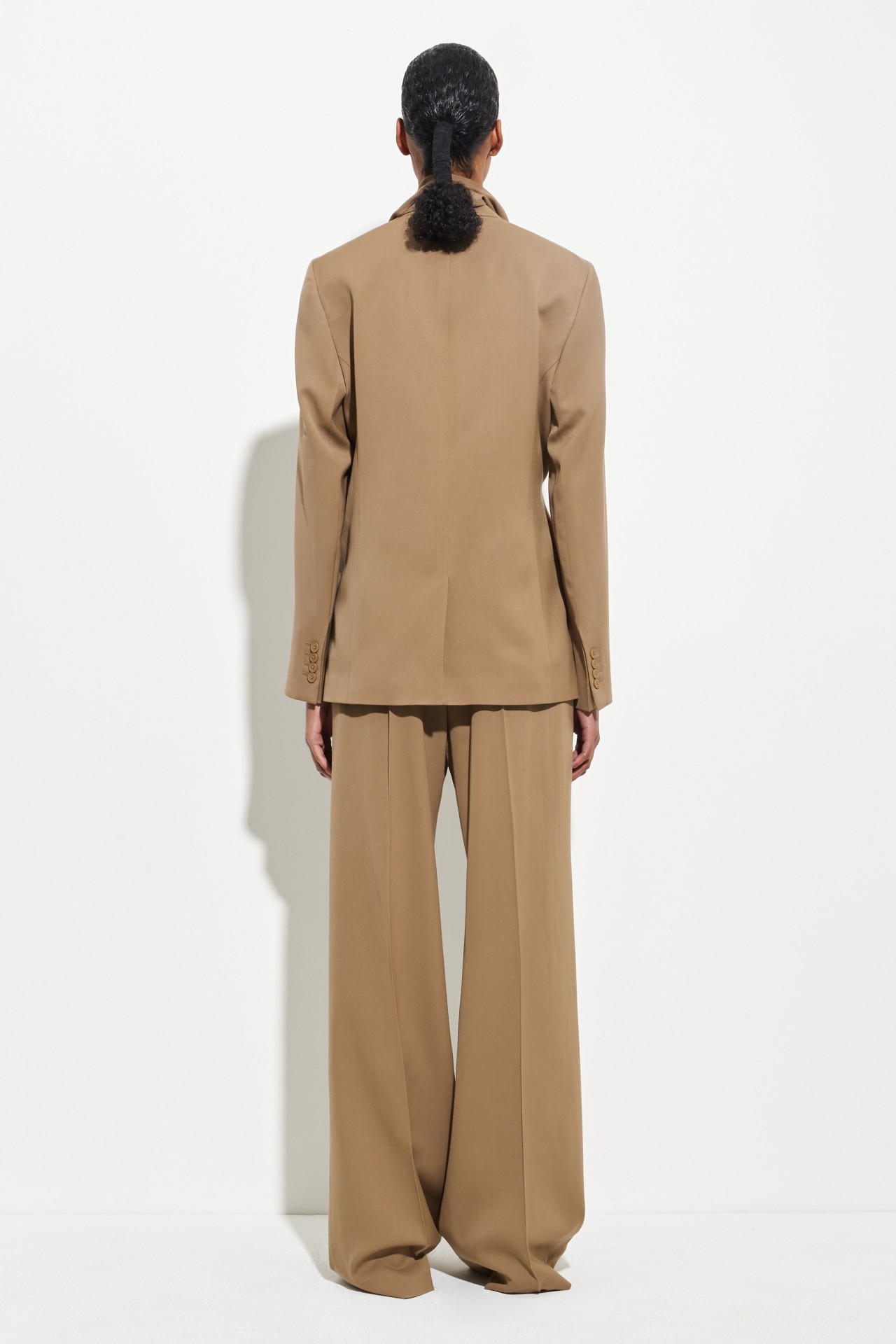 BLAZER WITH DRAPED SCARF IN ALMOND