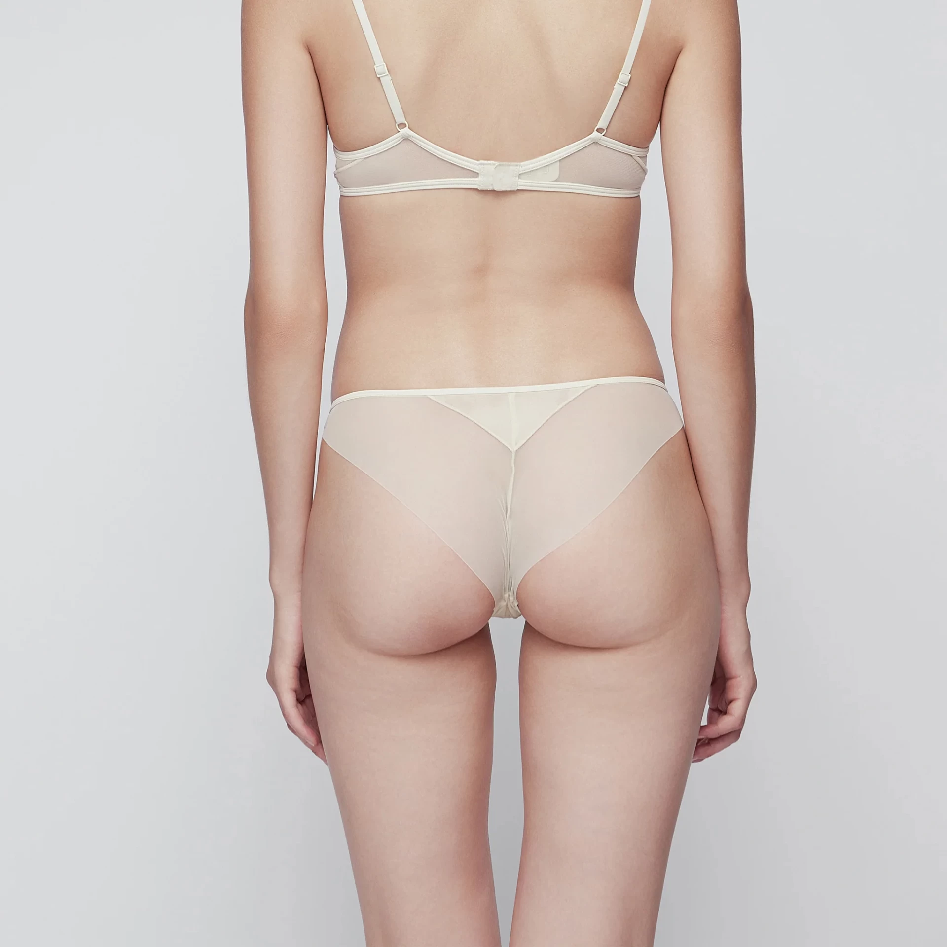 ELASTIC MESH OVERLAY MID-WAIST BRIEF, CREAM WHITE