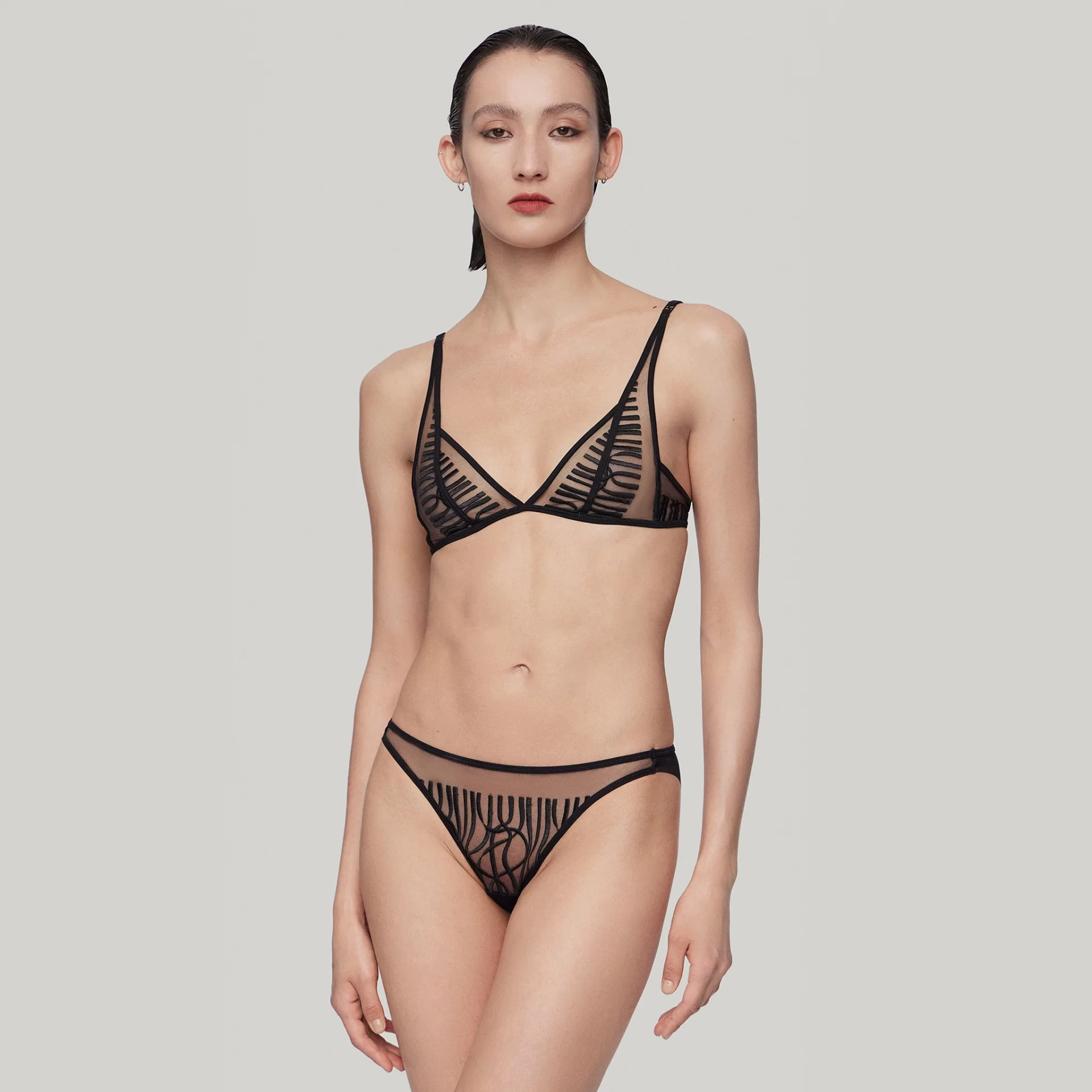 ELONGATED TRIANGLE BRA WITH EMBROIDERED TULLE