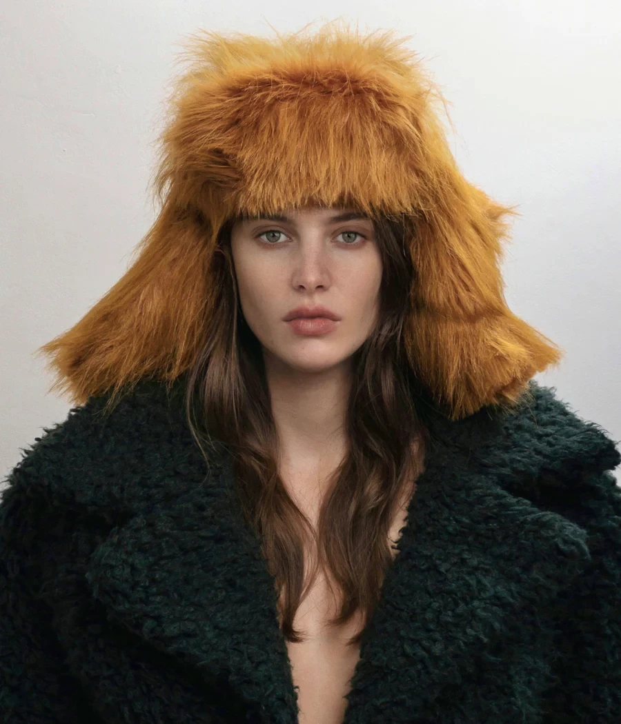 FAUX-FUR AVIATOR HAT IN GINGER