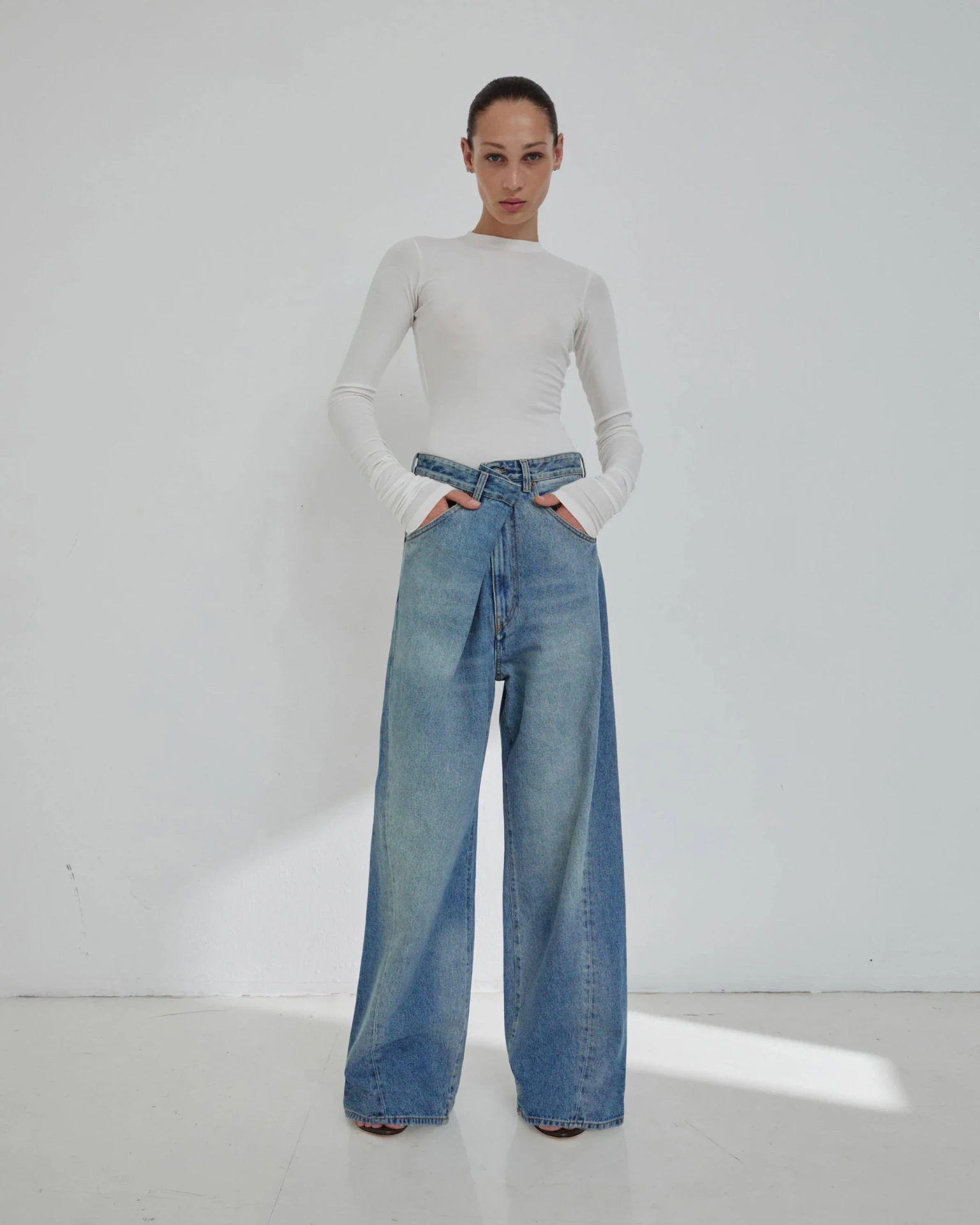 FOLD OVER DENIM TROUSERS