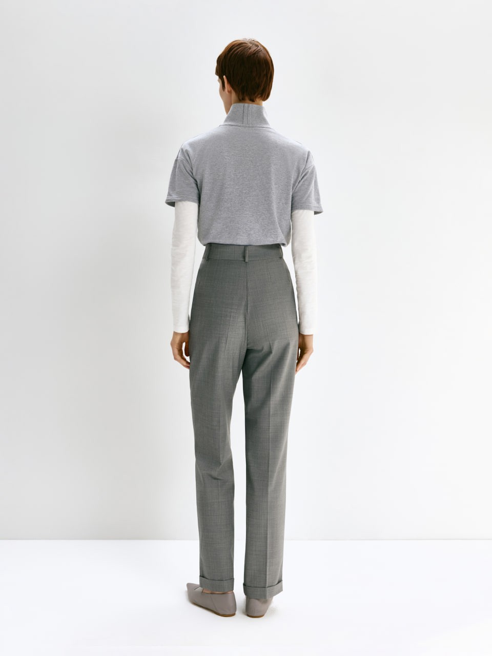 HIGH WAISTED TROUSERS IN GREY MELANGE