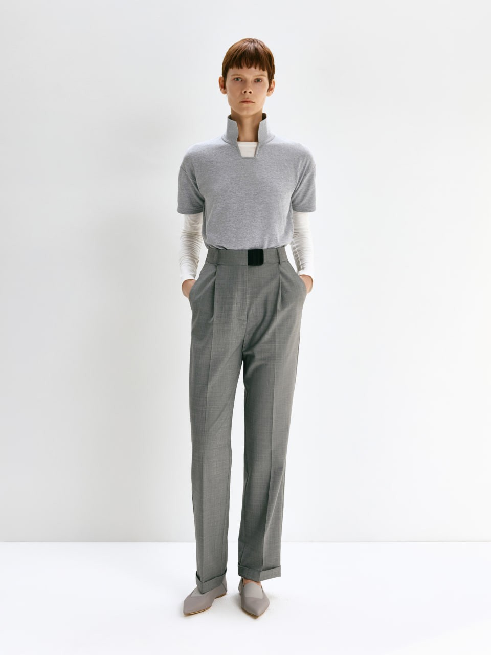 HIGH WAISTED TROUSERS IN GREY MELANGE