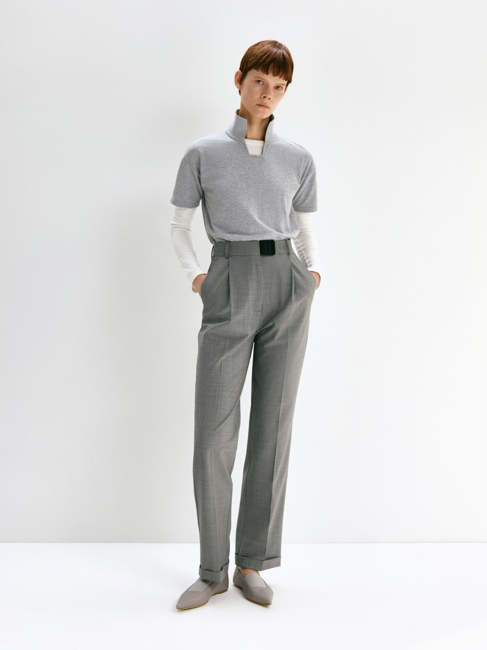 HIGH WAISTED TROUSERS IN GREY MELANGE