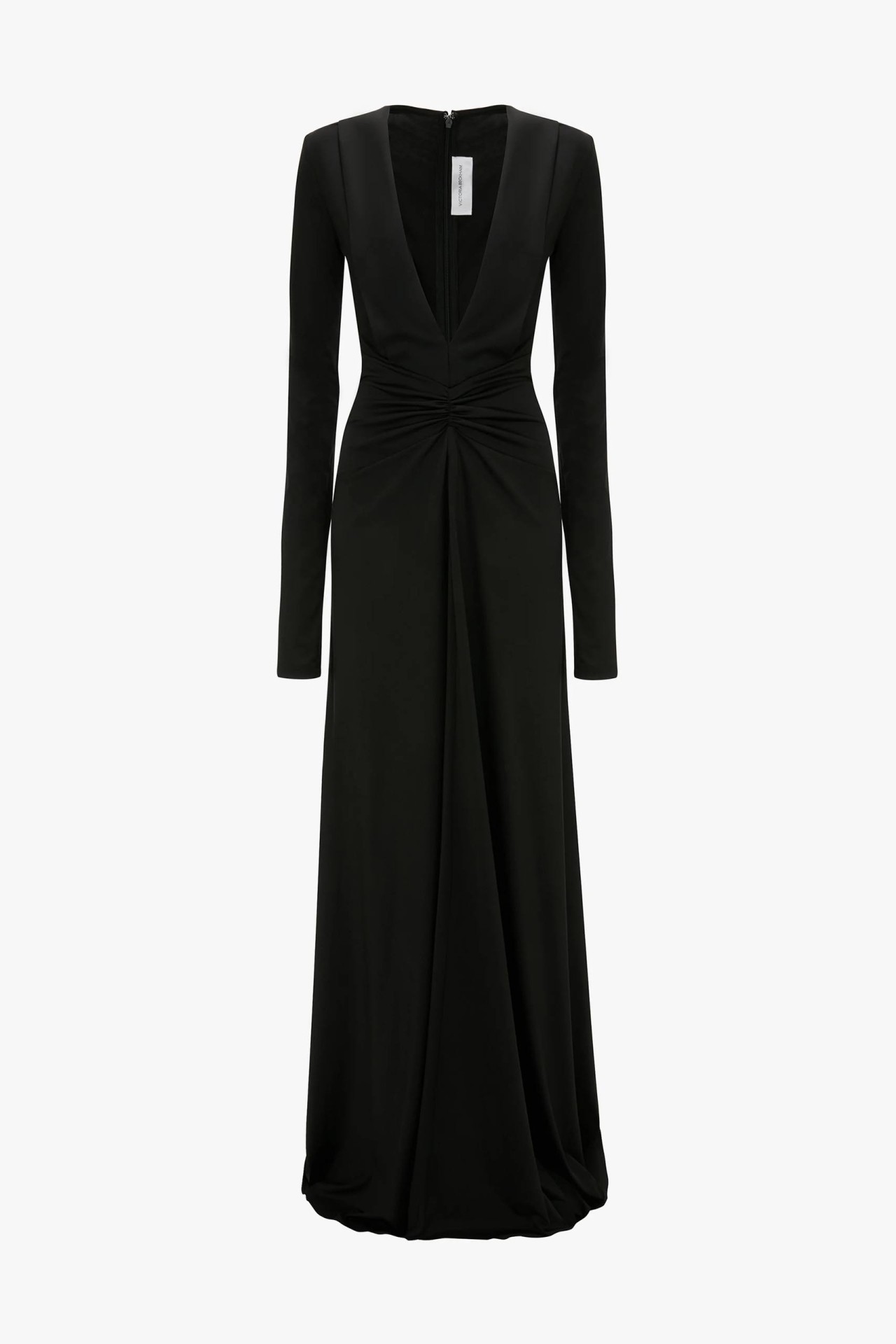 LONG SLEEVE DEEP V-NECK GOWN IN BLACK