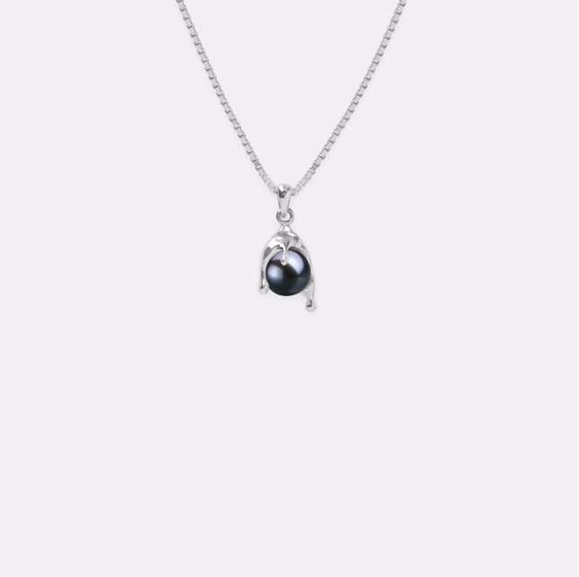 MICRO BLACK PEARL MELT NECKLACE IN SILVER