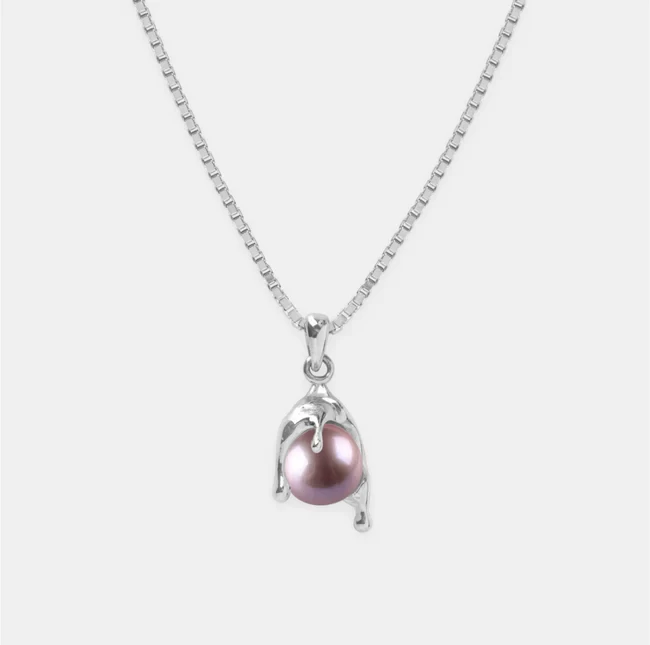 MICRO LAVENDER PEARL MELT NECKLACE IN SILVER