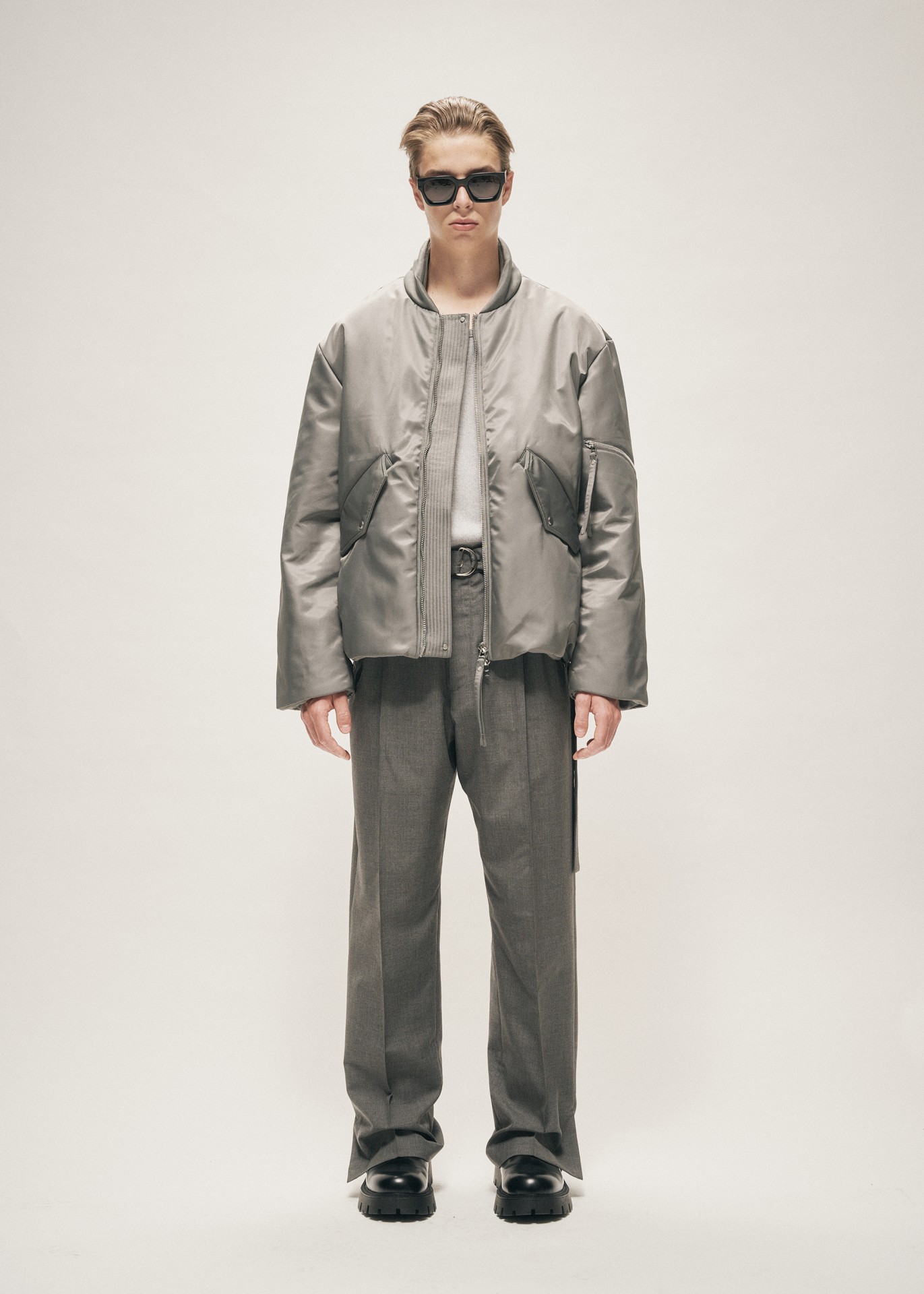 NYLON BOMBER JACKET SILVER GREY