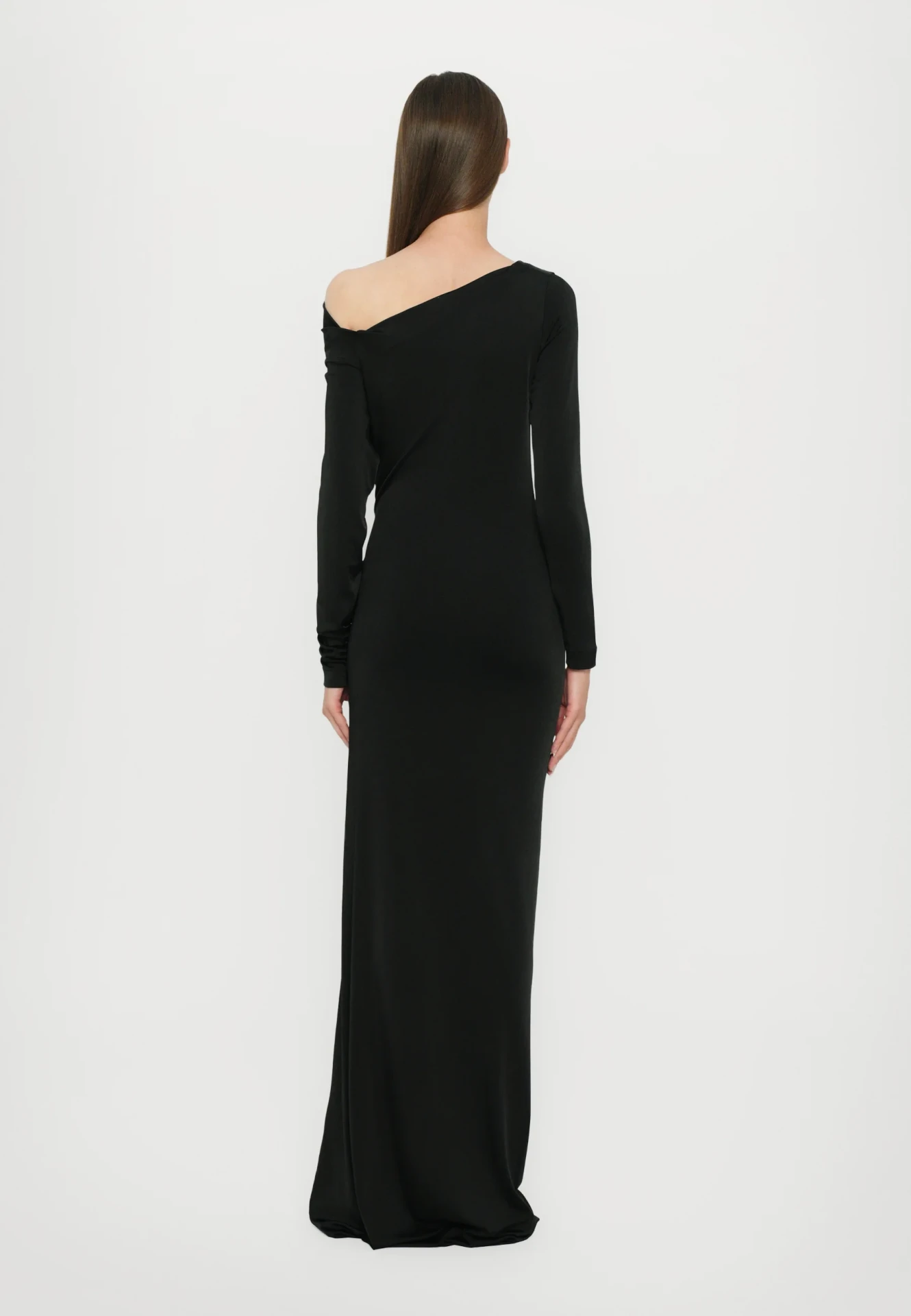 OFF-SHOULDER DRAPED GOWN IN BLACK