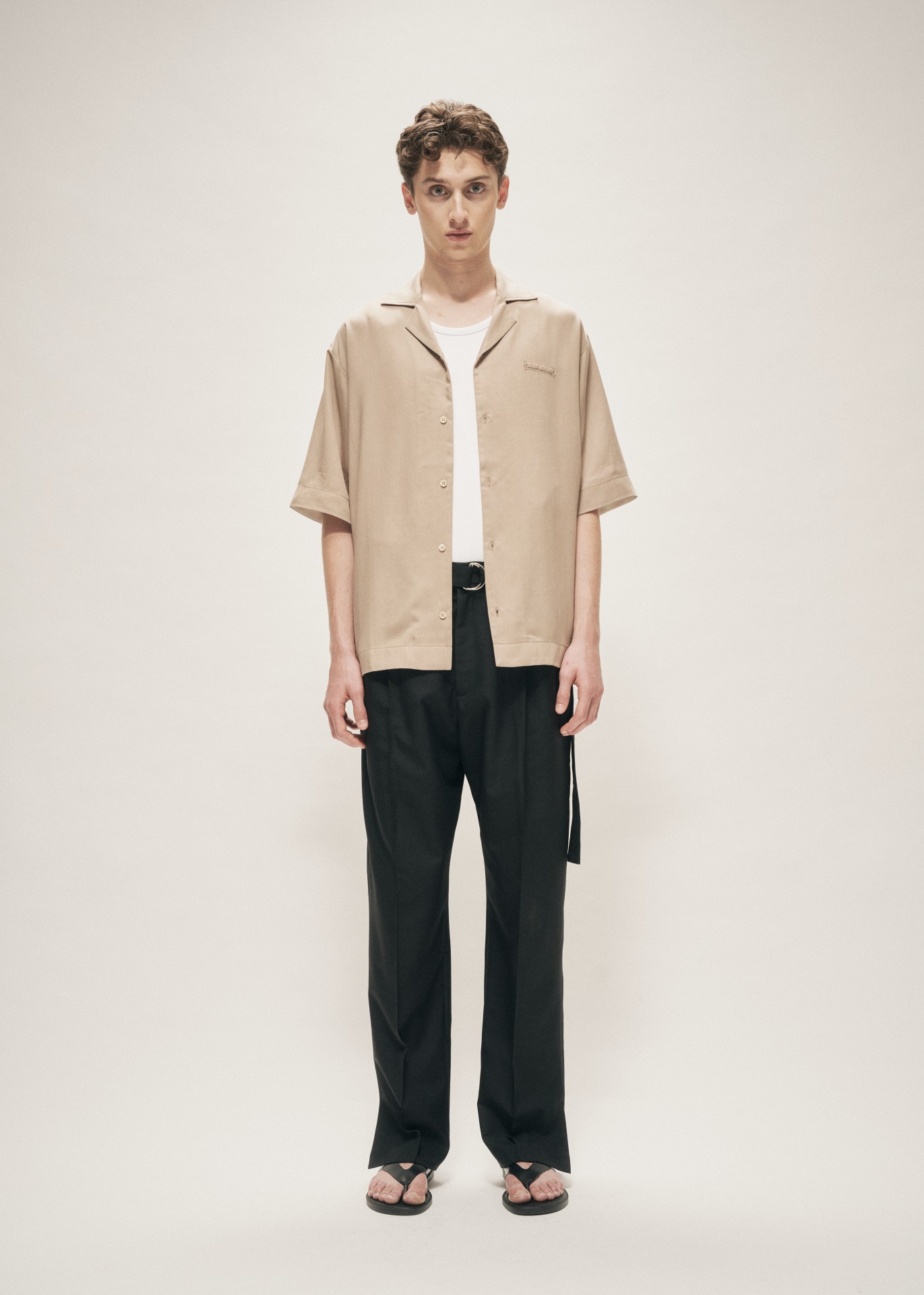 OPEN COLLAR TENCEL SHIRT LIGHT KHAKI