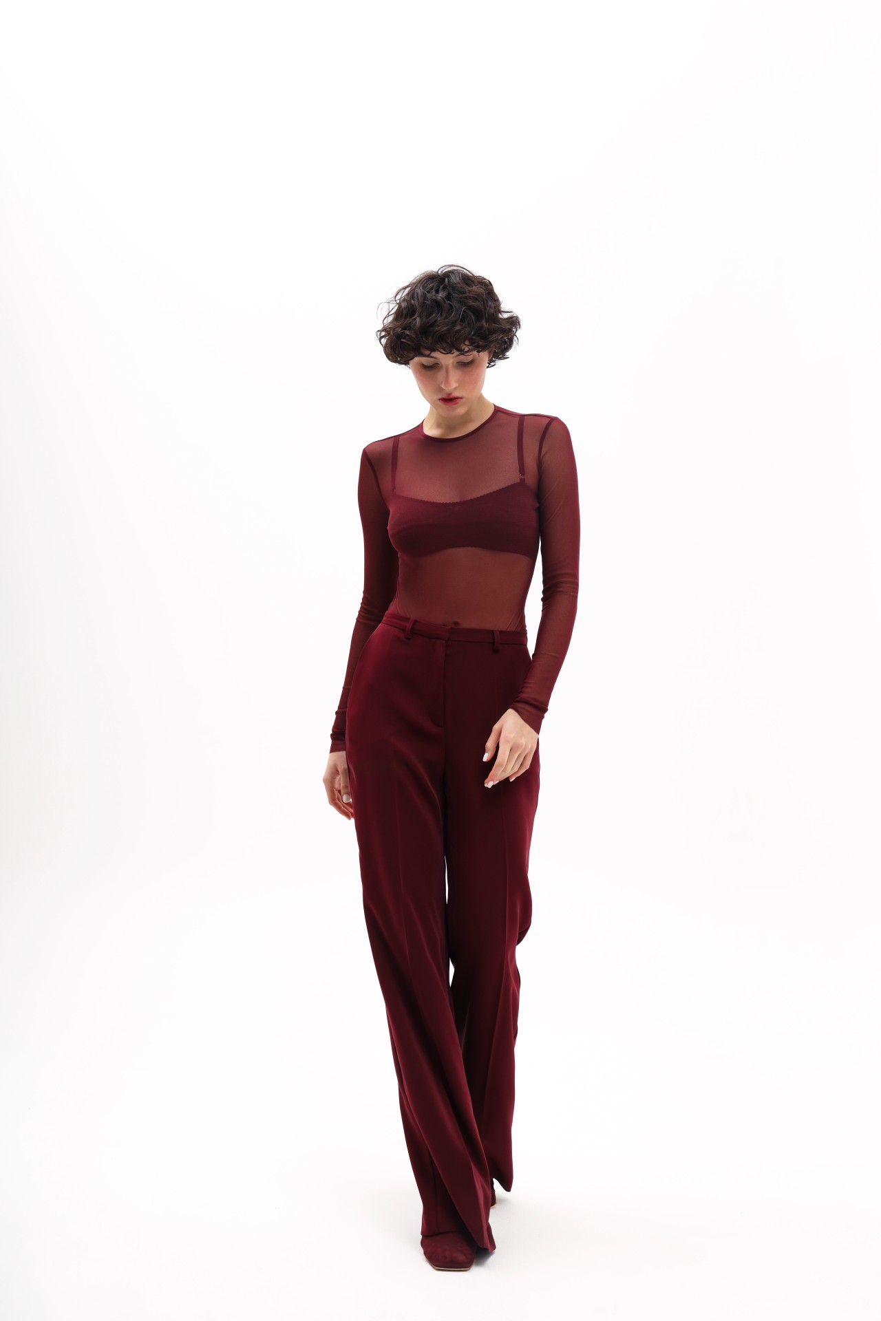 PALAZZO WOOL PANTS IN BURGUNDY