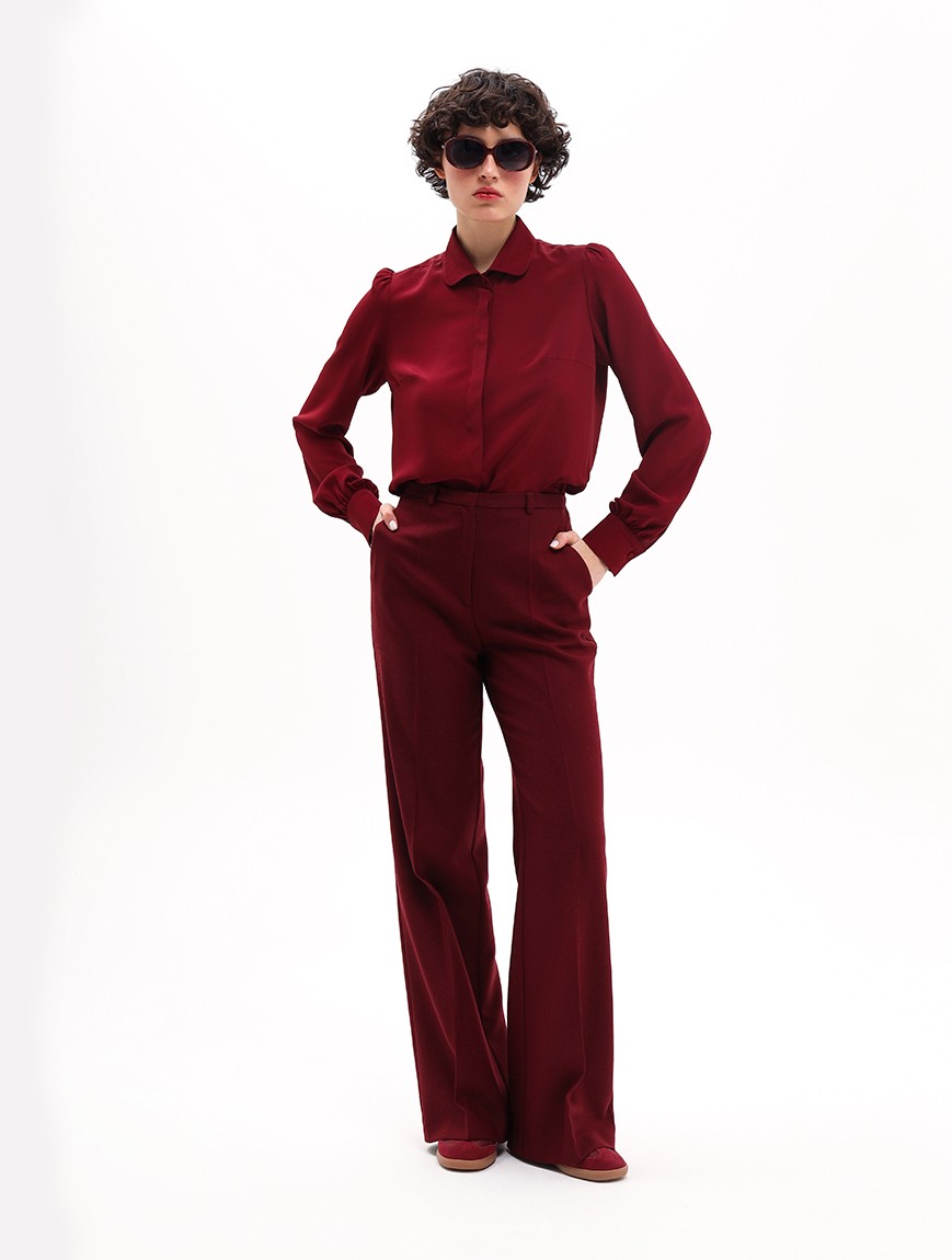 PALAZZO WOOL PANTS IN BURGUNDY