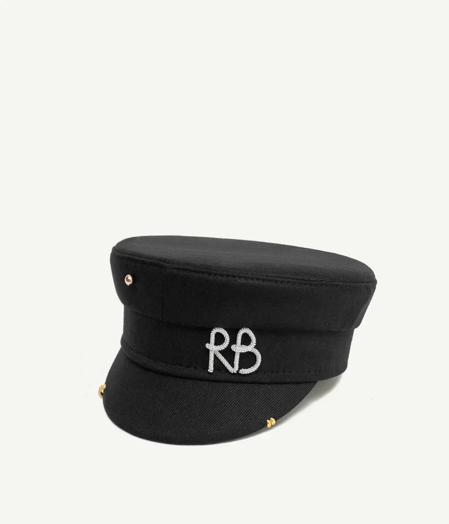 PIERCED BAKER BOY CAP IN BLACK