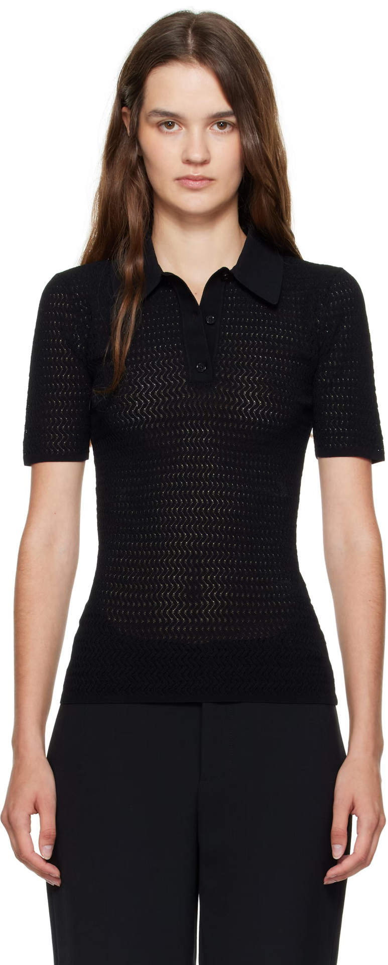 POLO KNIT TOP IN BLACK