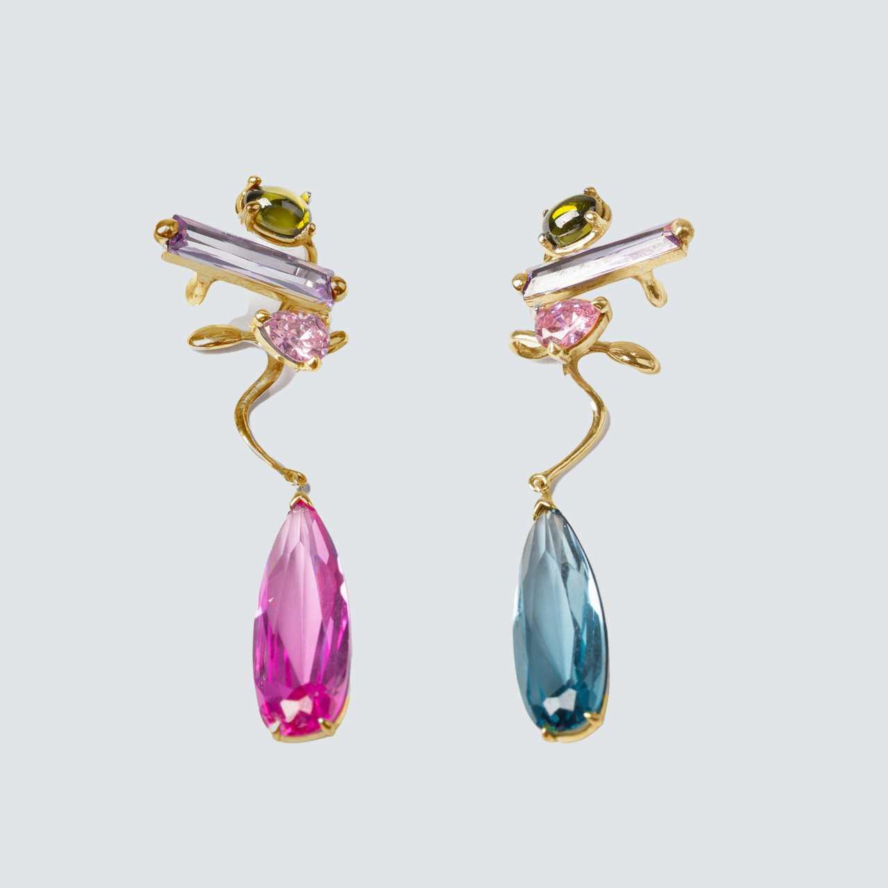 RAINBOW MIXED HB DROP EAR CUFFS IN GOLD