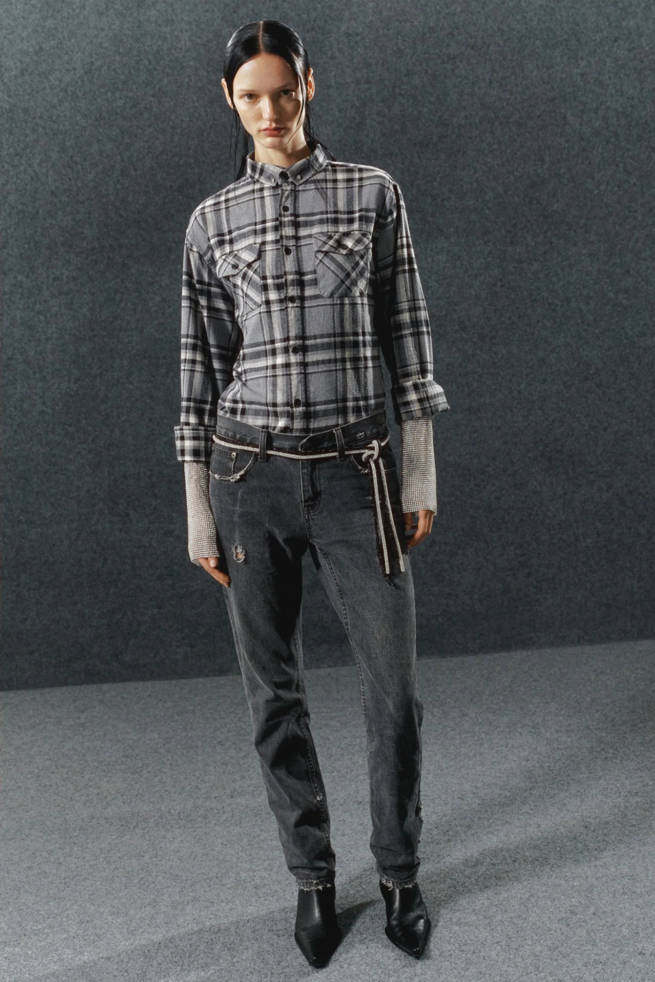REDESIGNED SHIRT 123 IN CHECKERED GRAY