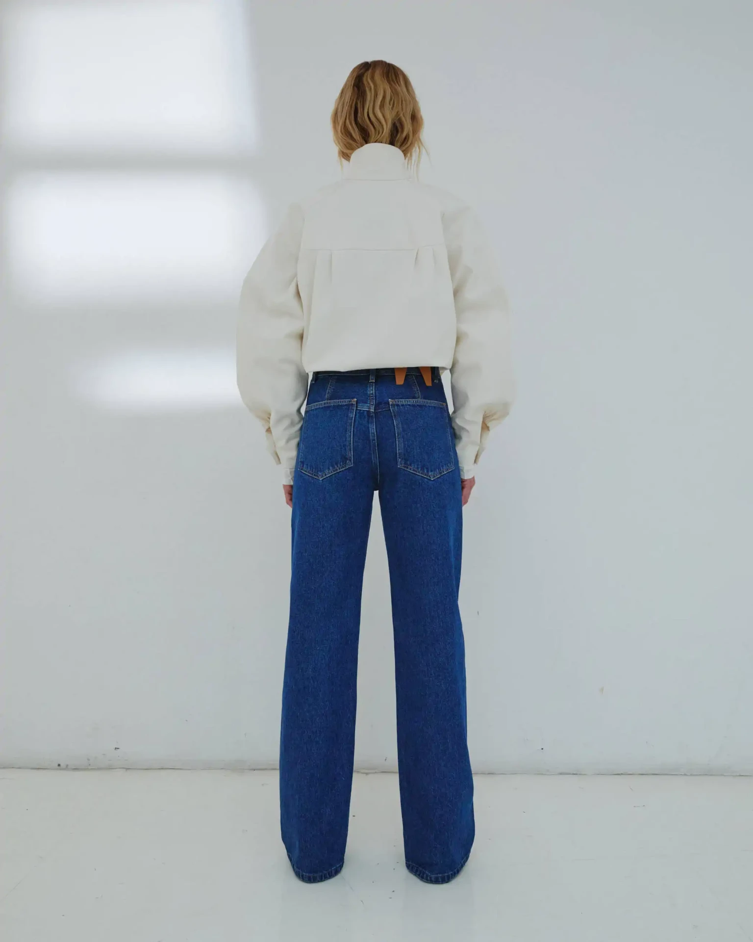 STRAIGHT LEG PLEAT EFFECT DENIM TROUSERS