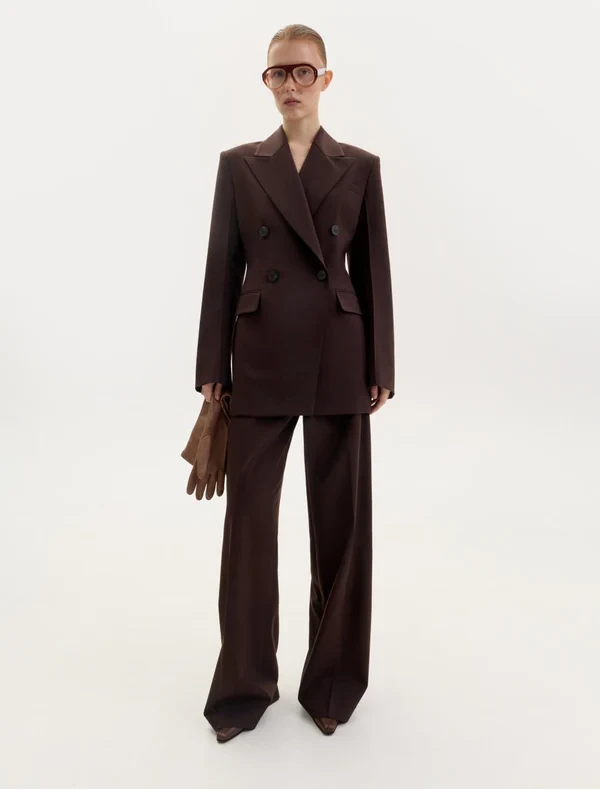 STRAIGHT-LEG WOOL TROUSERS IN BROWN