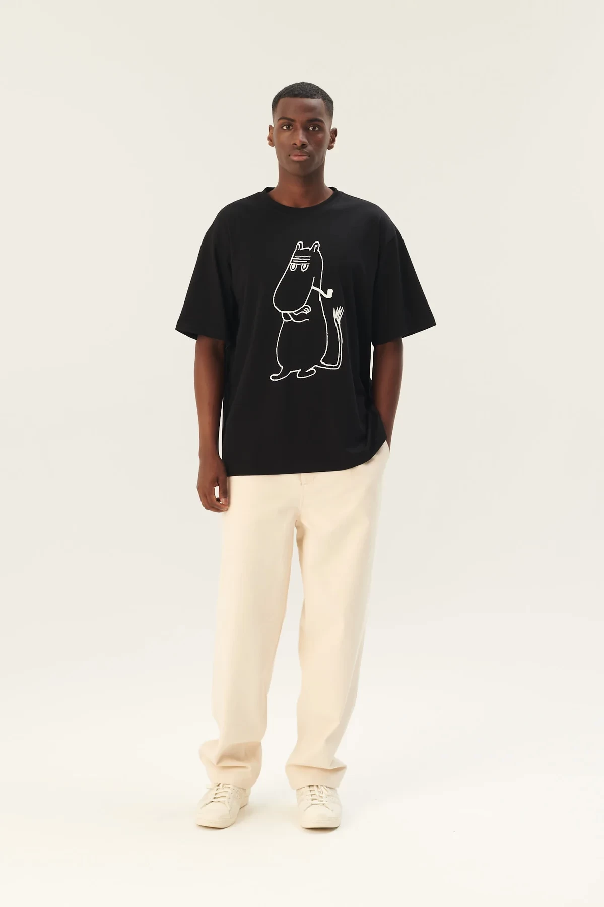 TOYO MOOMIN COTTON JERSEY BLACK OFF WHITE PRINT