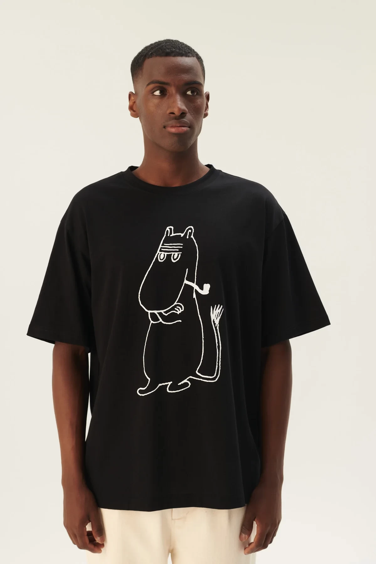 TOYO MOOMIN COTTON JERSEY BLACK OFF WHITE PRINT