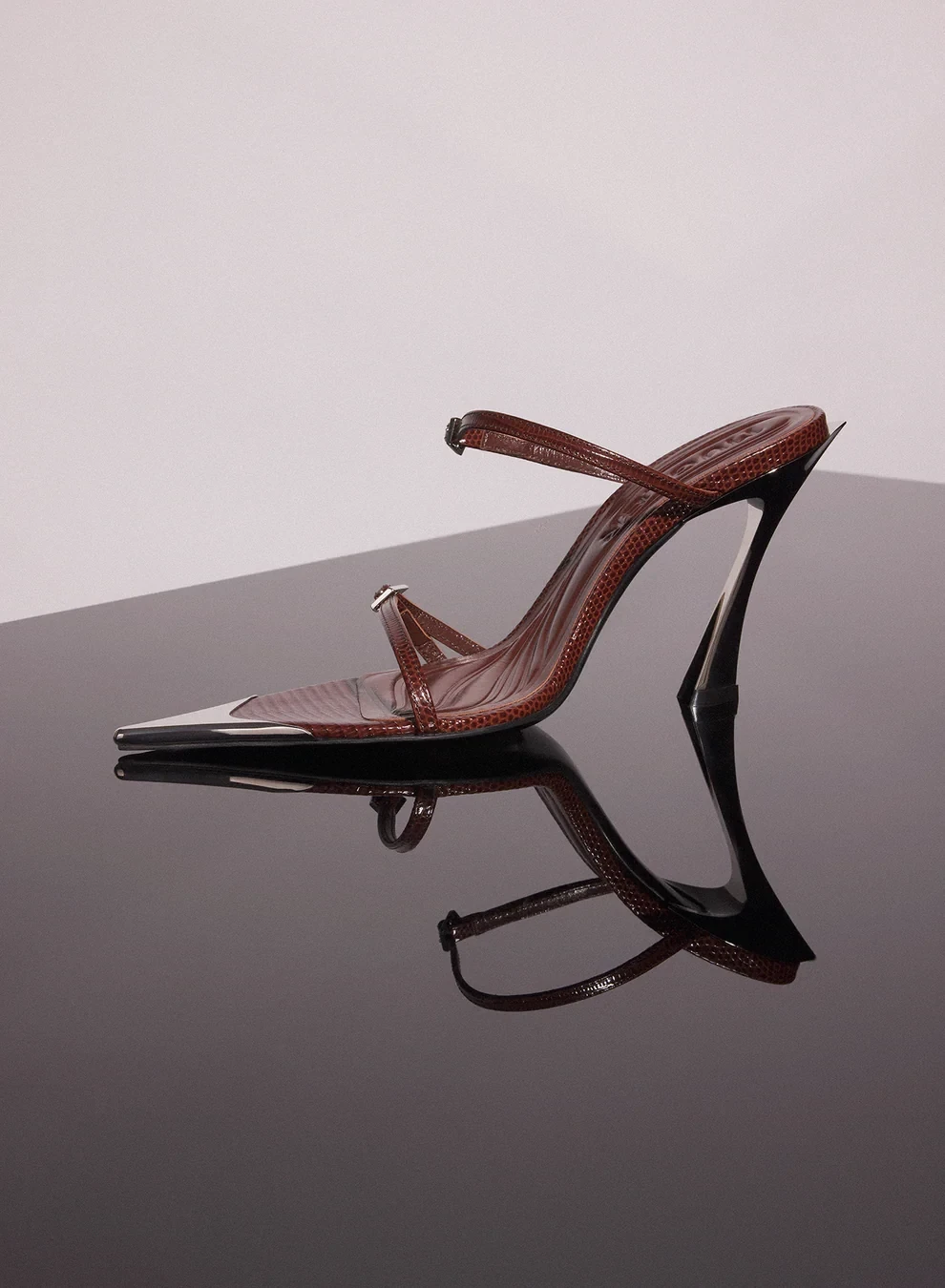 BROWN LIZARD EMBOSSED LEATHER FANG 95 SANDALS 