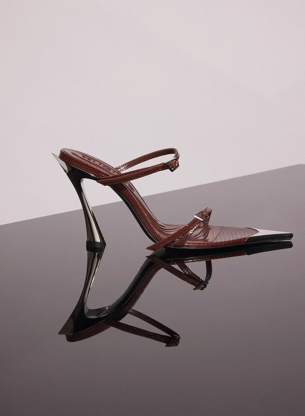 BROWN LIZARD EMBOSSED LEATHER FANG 95 SANDALS 