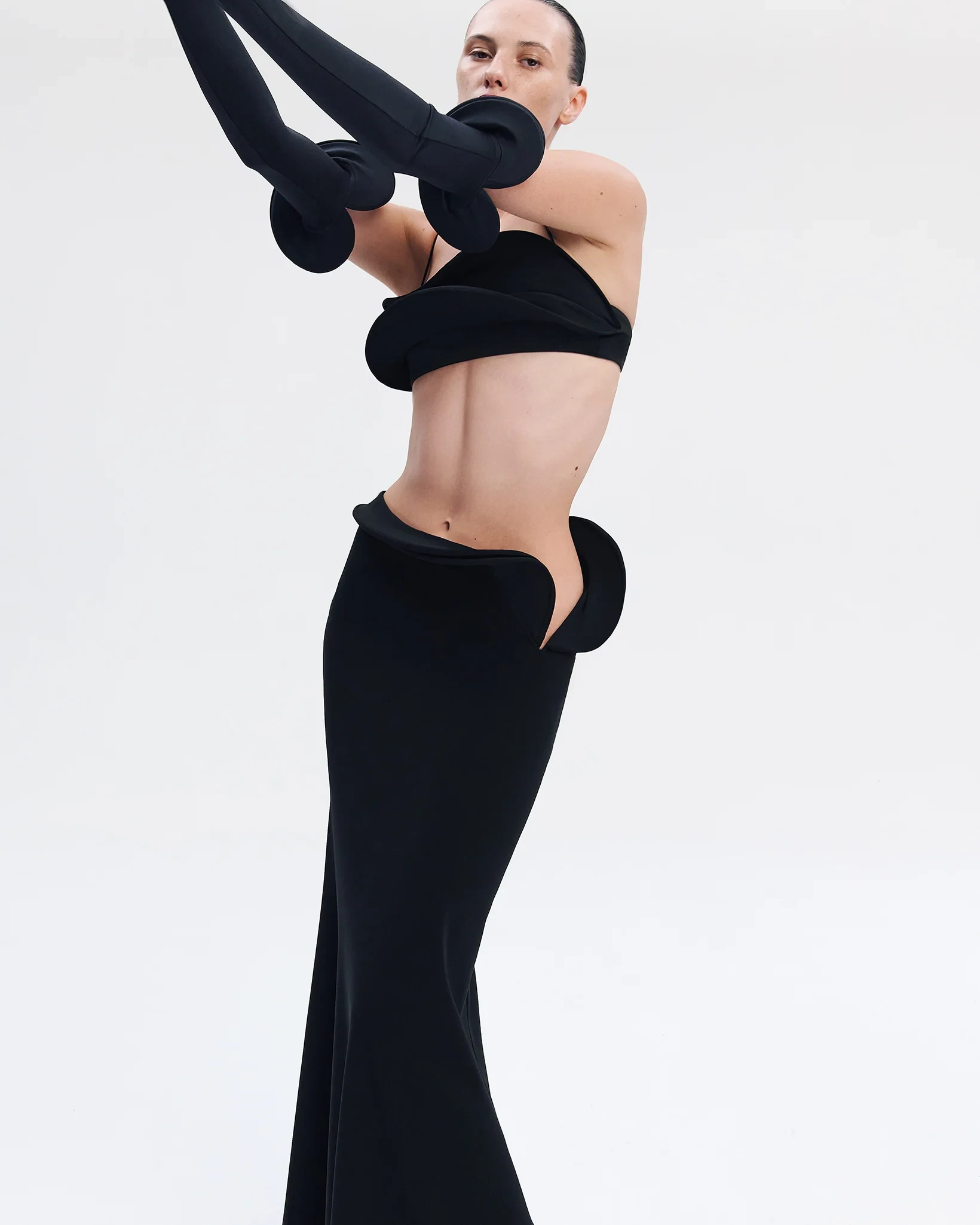 FLOUNCED STRETCH GLOVES MIDNIGHT BLACK