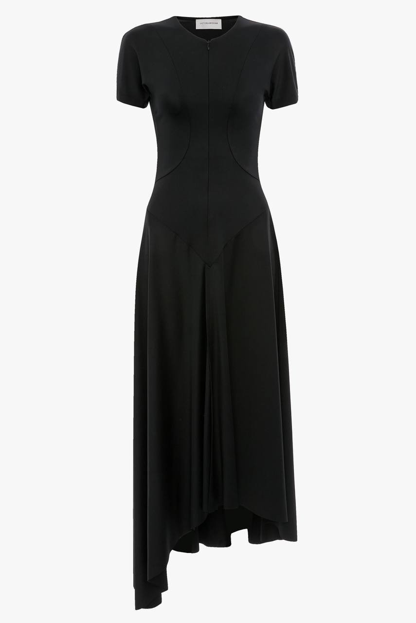 ZIPPED FRONT MIDI DRESS IN BLACK