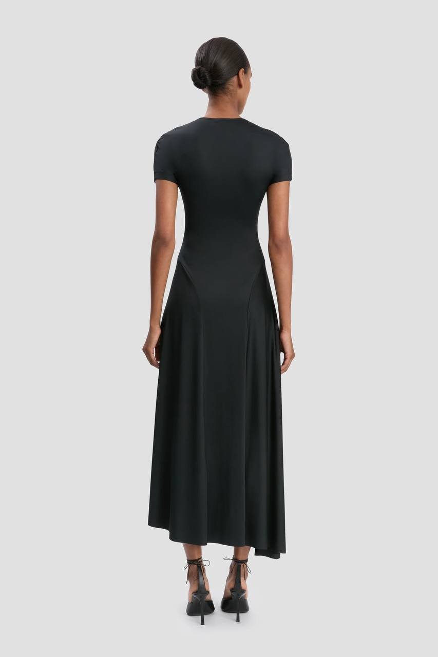 ZIPPED FRONT MIDI DRESS IN BLACK