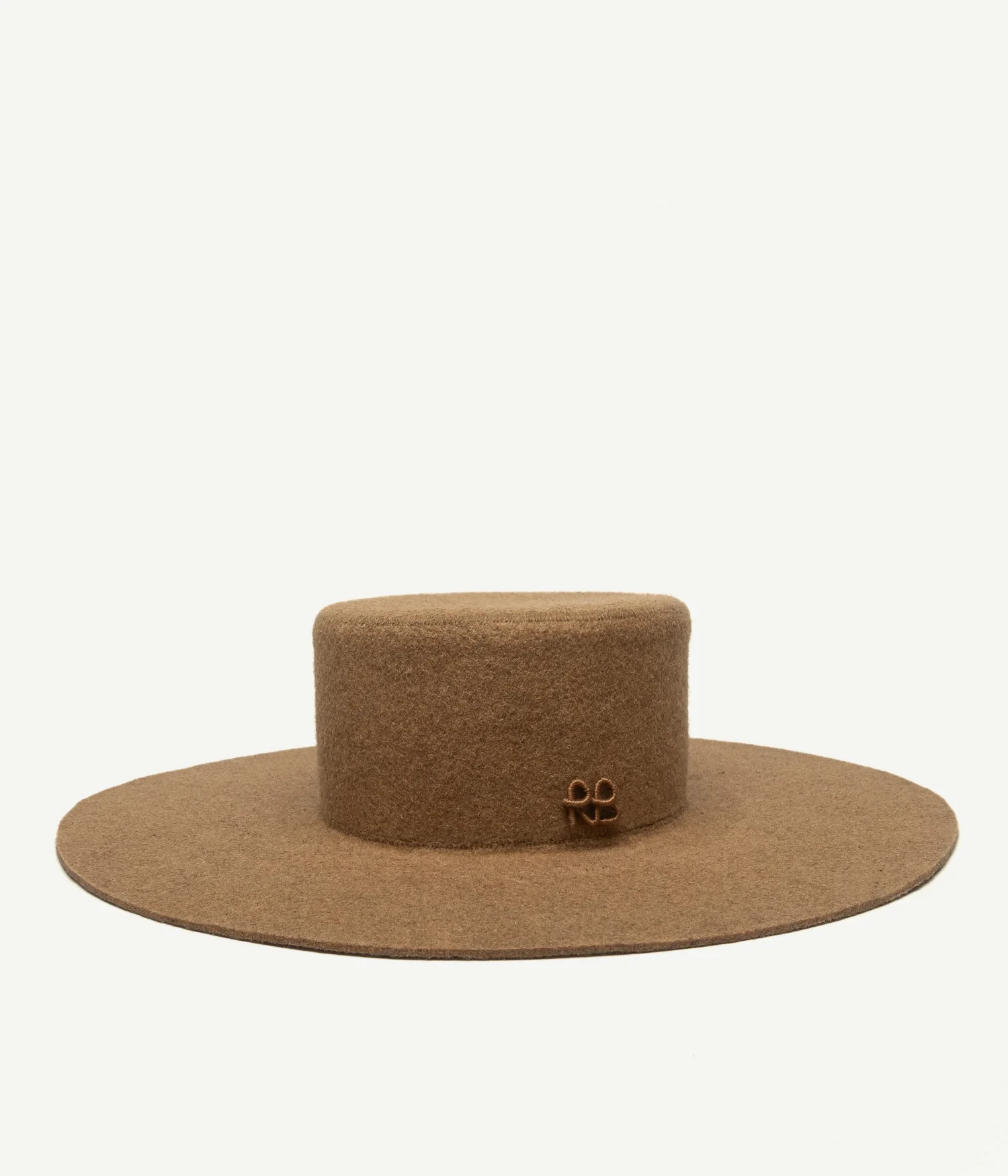 RUSLAN BAGINSKIY MONOGRAM-EMBELLISHED CANOTIER HAT IN BEIGE