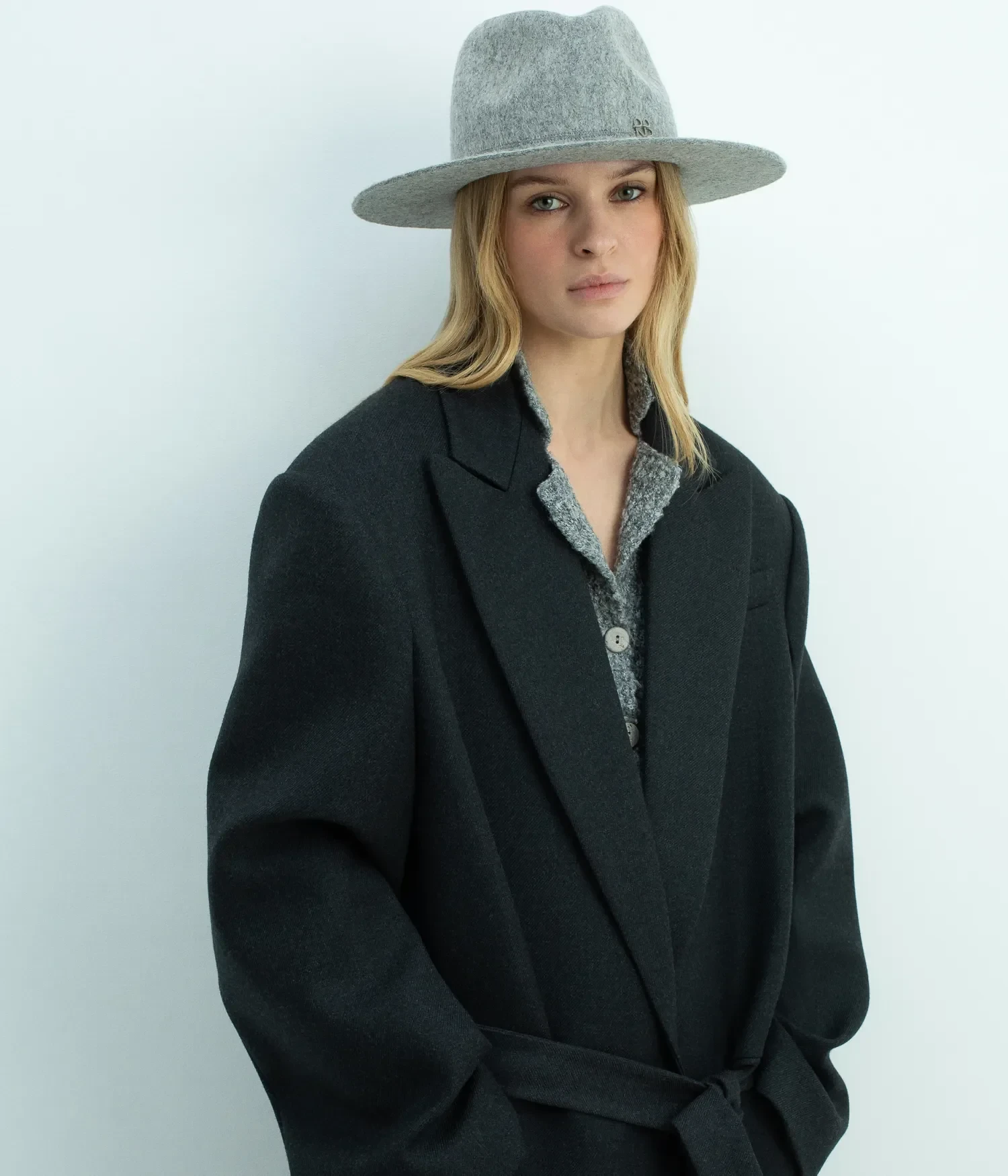 RUSLAN BAGINSKIY LOGO-EMBELLISHED FEDORA HAT IN GREY