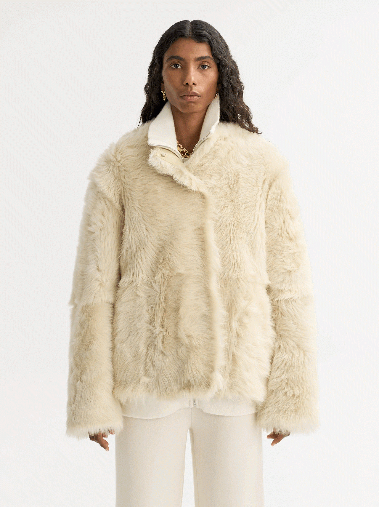 SHEARLING JACKET IN CHALK