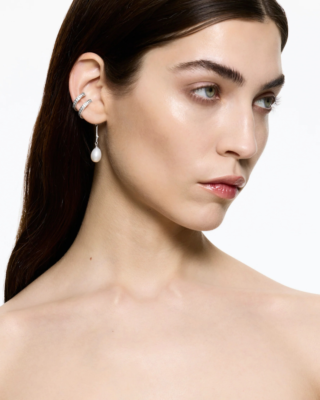 ENCRUSTED SPIRAL PEARL DROP EAR CUFF S.RIGHT RH