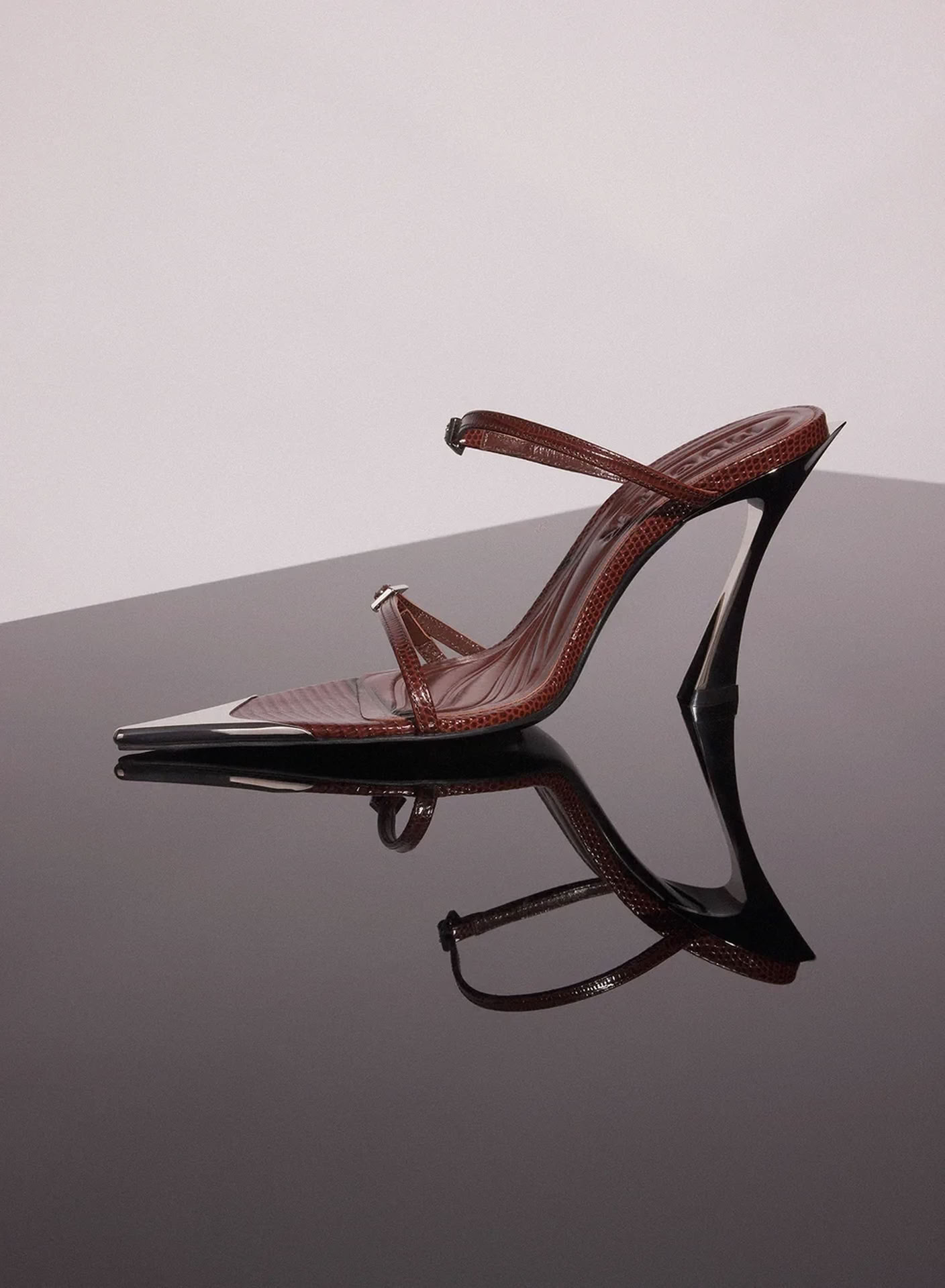 BROWN LIZARD EMBOSSED LEATHER FANG 95 SANDALS 