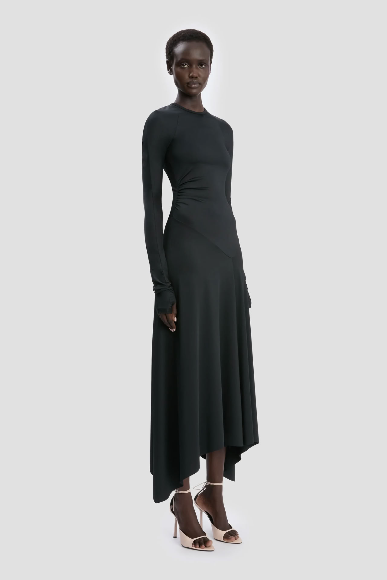 LONG SLEEVE MIDI DRESS IN BLACK