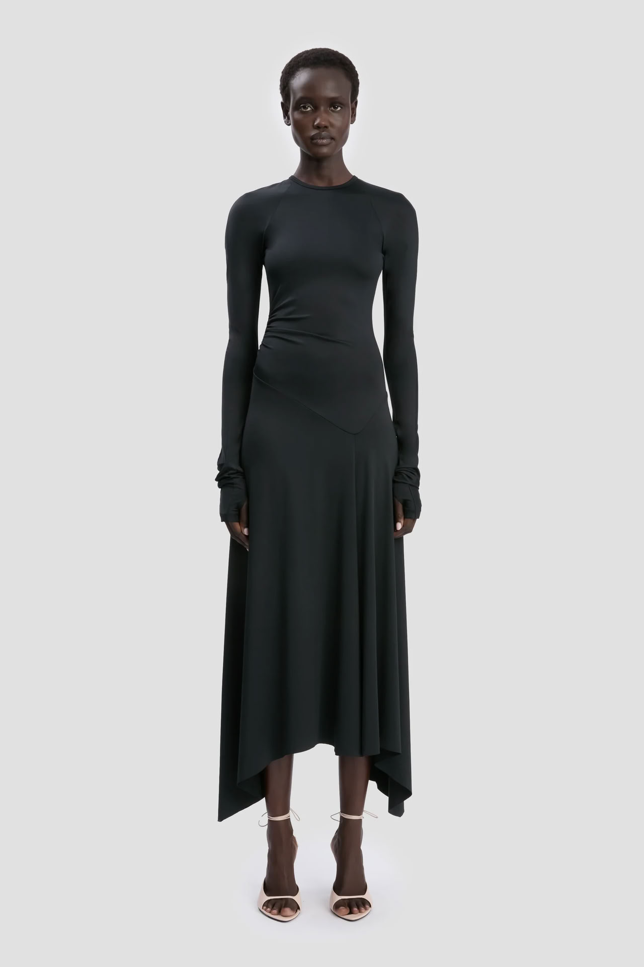 LONG SLEEVE MIDI DRESS IN BLACK