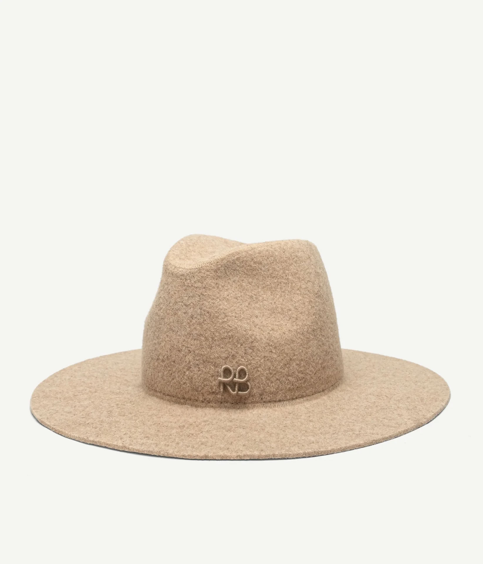 RUSLAN BAGINSKIY MONOGRAM-EMBELLISHED FEDORA HAT IN BEIGE