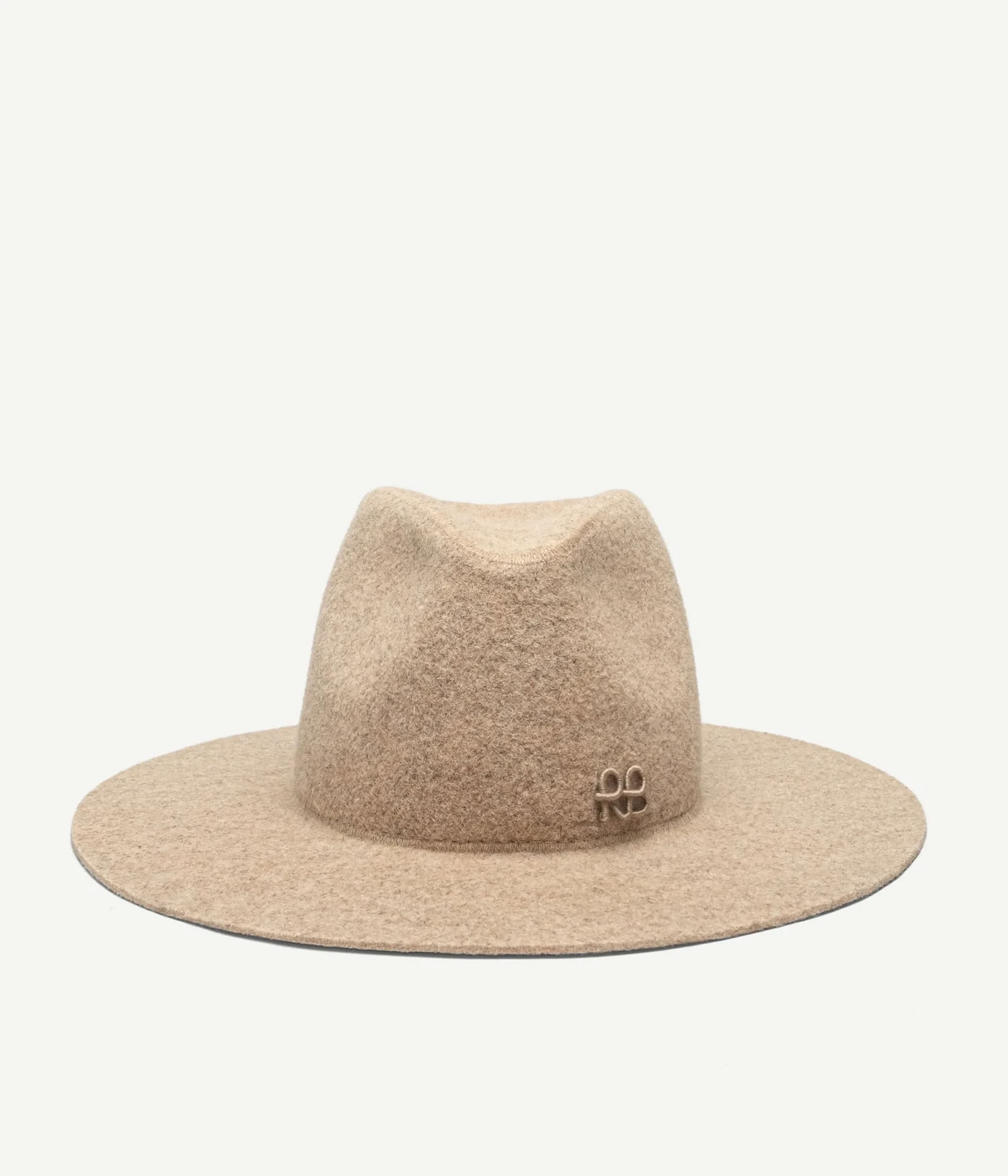 RUSLAN BAGINSKIY MONOGRAM-EMBELLISHED FEDORA HAT IN BEIGE