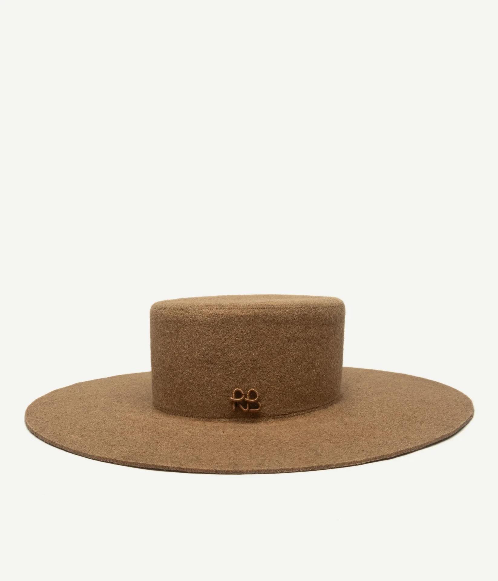 RUSLAN BAGINSKIY MONOGRAM-EMBELLISHED CANOTIER HAT IN BEIGE