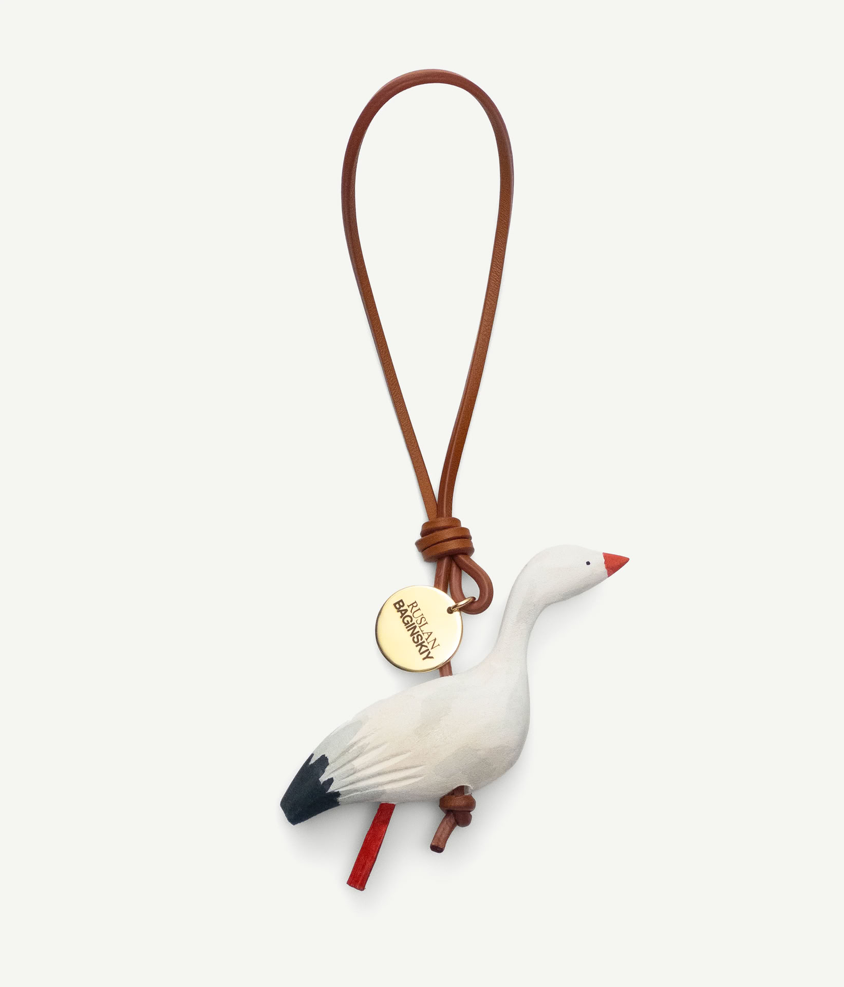 BAG CHARM: STORK IN WHITE/GREY/BROWN