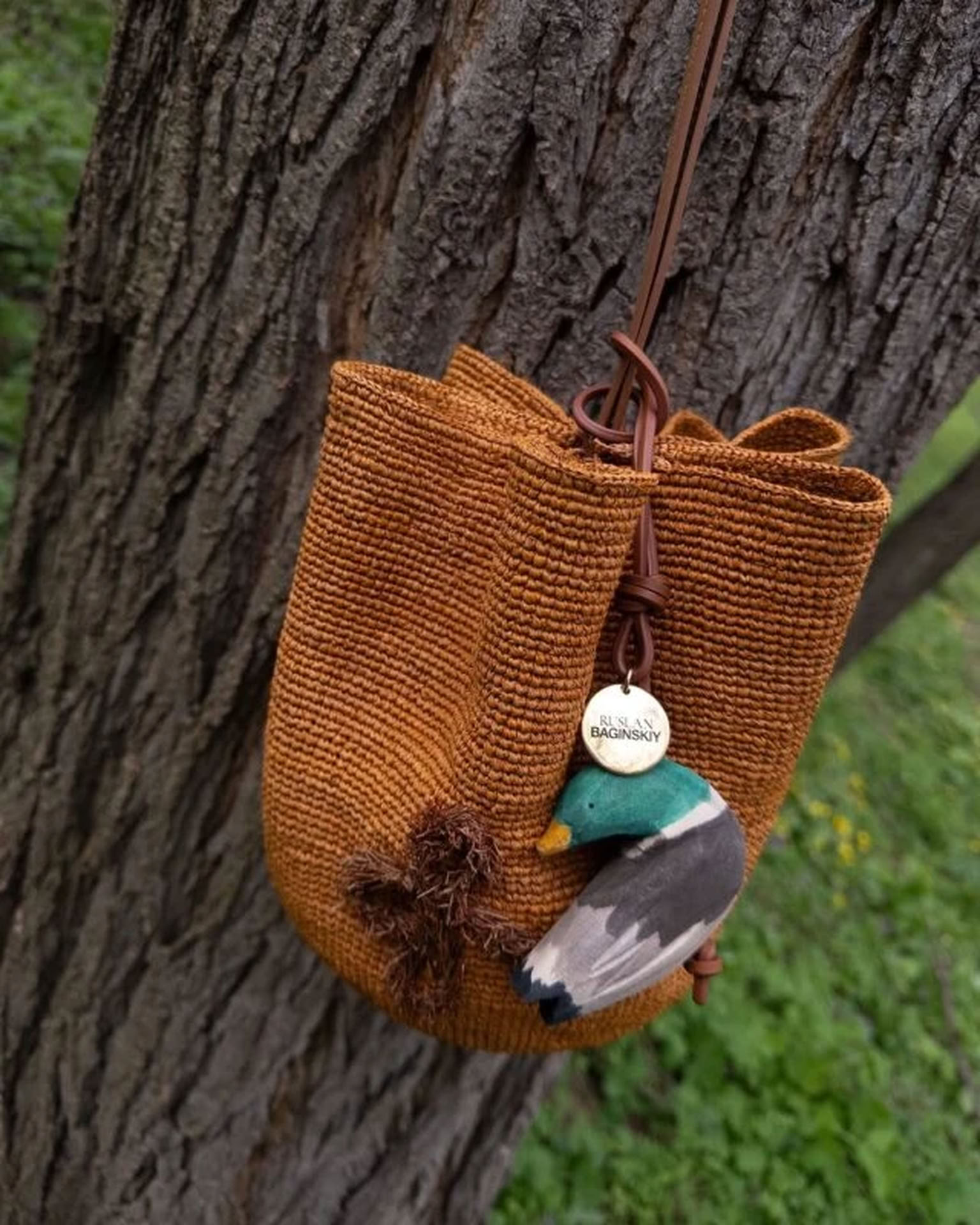 BAG CHARM: GREEN DUCK IN BEIGE/GREEN/BROWN