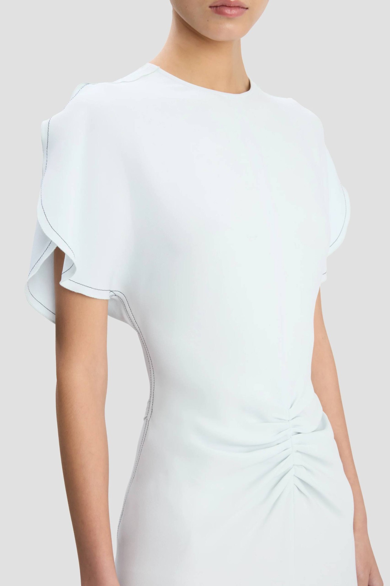 GATHERED WAIST MIDI DRESS IN GLACIAL BLUE