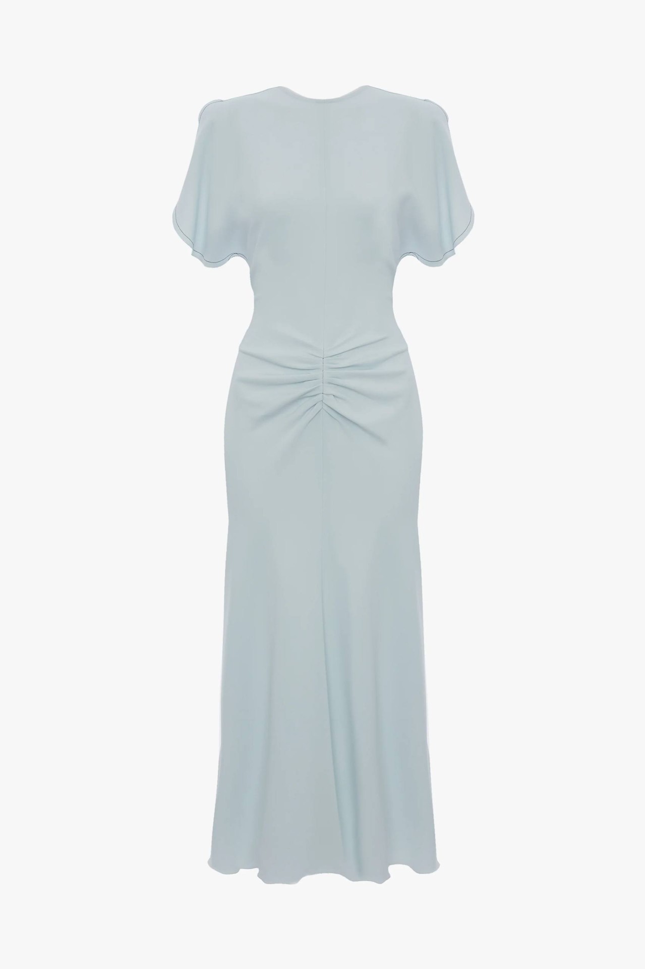 GATHERED WAIST MIDI DRESS IN GLACIAL BLUE