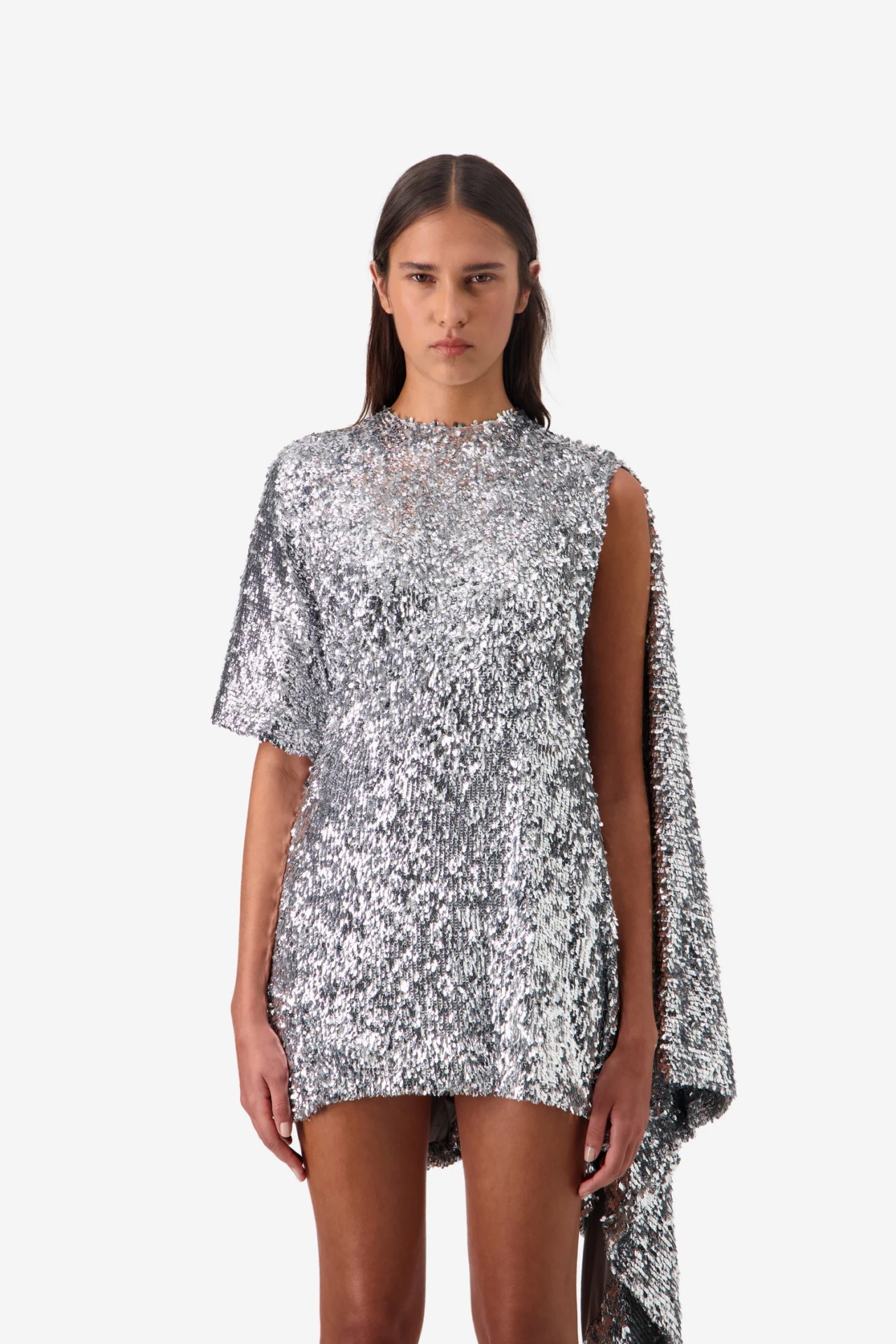 ZERO WASTE DRAPED DRESS IN SILVER